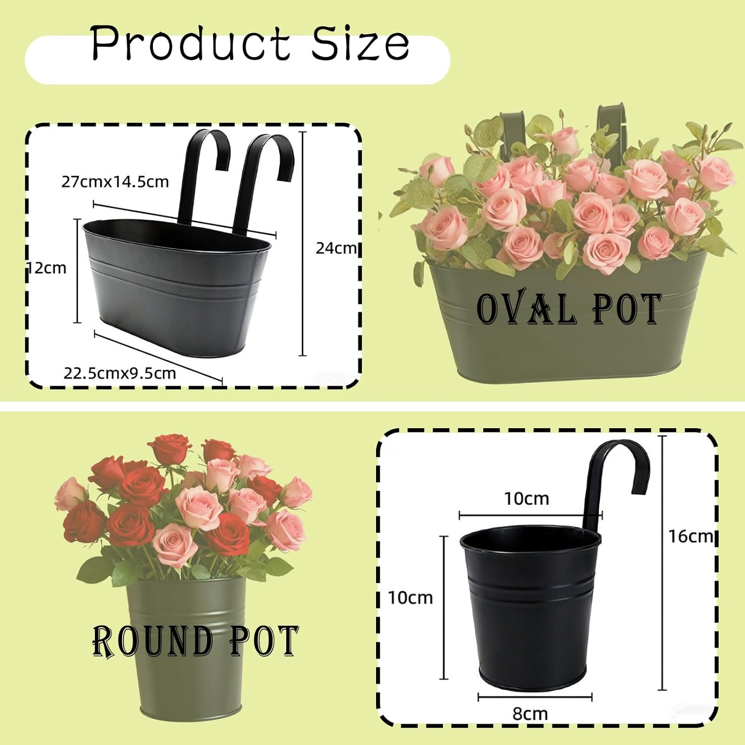 10.5 Inch Rust-Resistant Iron Suspended Planters with Railing Mount for Rustic Style Window Plant Holder Featuring Detachable Hooks, Easy to Install for Patio and Garden, 10.5 Inch, Black, 5 Pack image number 5