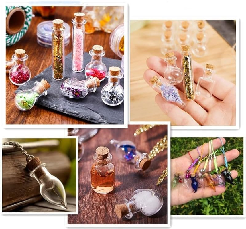 10 Pieces Vibrant Colored Tiny Flat Oval Spell Jars &ndash; Glass Mini Potion Wishing Bottles with Cork Stoppers for Wedding, Party, and DIY Crafts Supplies (Blackish Green) - Brown image number 6