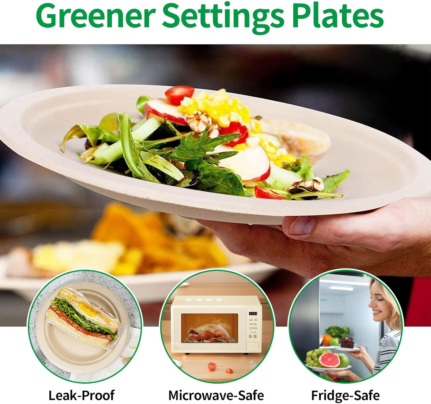 Yazoni Compostable Plates and Utensils - 350PCS Eco Friendly Bagasse Plate, 7 & 9 in Paper Plates and Bowls, 12Oz Cup, Reusable Compostable Cutlery Set, Biodegradable Plate for Camping, Party, Dinner image number 2