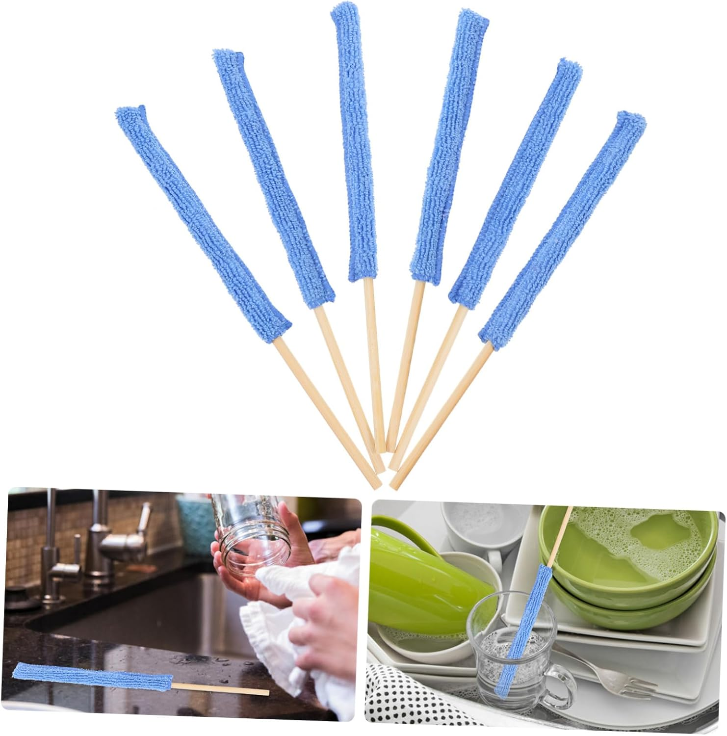 KOMBIUDA 6Pcs Glass Bottle Brush Cleaning Stick Fiber Cloth Covers Multi-Functional Kitchen Bathroom Cleaning Tools for Bottle and Crevice image number 4