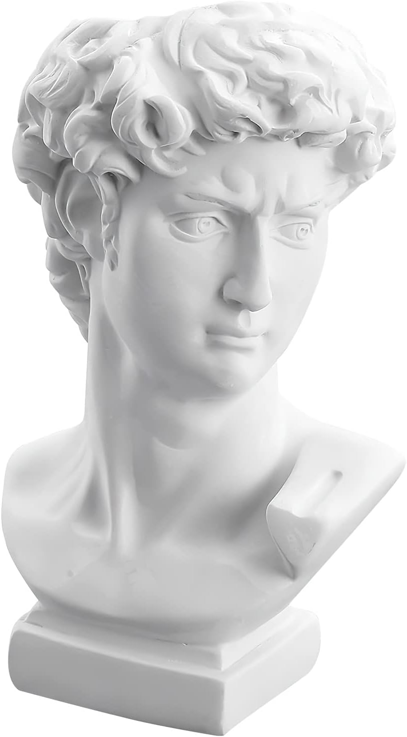 David Statue Vase - 6 Inch Greek Bust Head Aesthetic Planter White Home Decor Roman Style Resin Succulent Flower Planter Pot Sculpture Brushes Holder Makeup Pen Holder