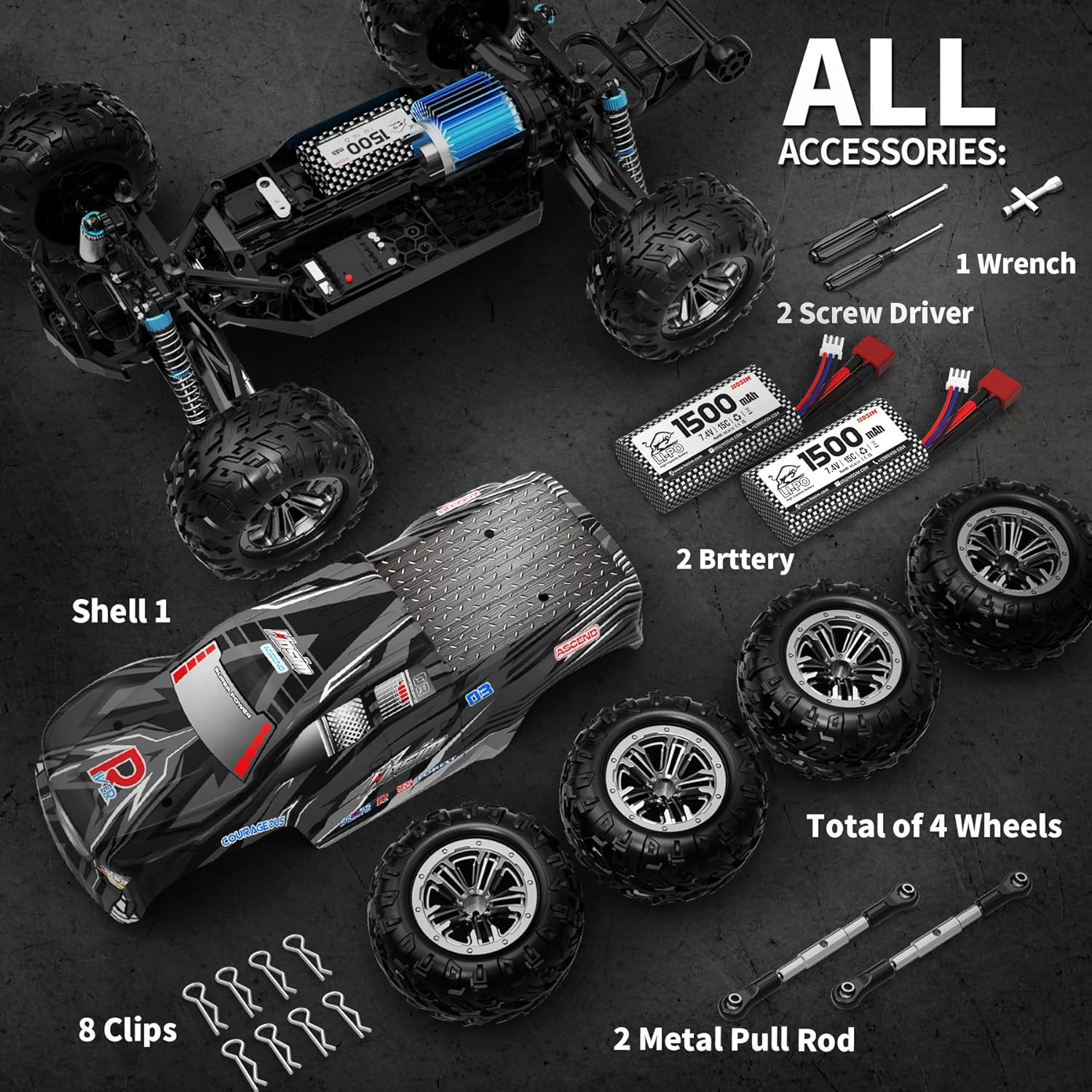 Hosim RC Cars, 1:10 Scale 48+ KMH Remote Control Car for Adults Boys, 4X4 Off-Road RC Truck with Headlights, All Terrains Waterproof Hobby Grade Large Fast Racing Toy Gift Monster Trucks image number 1