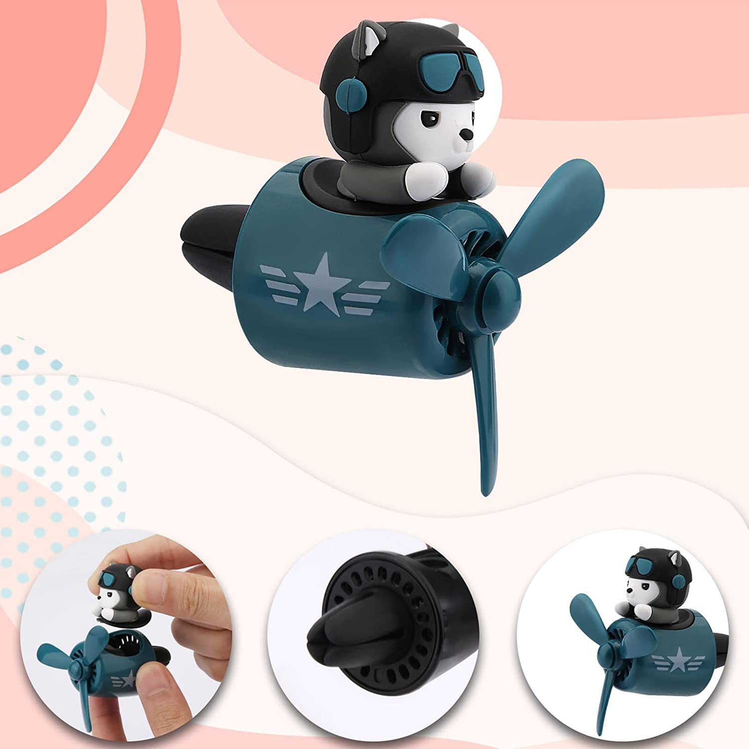 Cute Husky Dog Pilot Car Air Fresheners, Air Vent Clips Cute Cartoon Pilot Rotating Car Diffuser Decorations Interior Aesthetic Car Air Outlet Clips for Car Air Conditioner Women Men image number 2