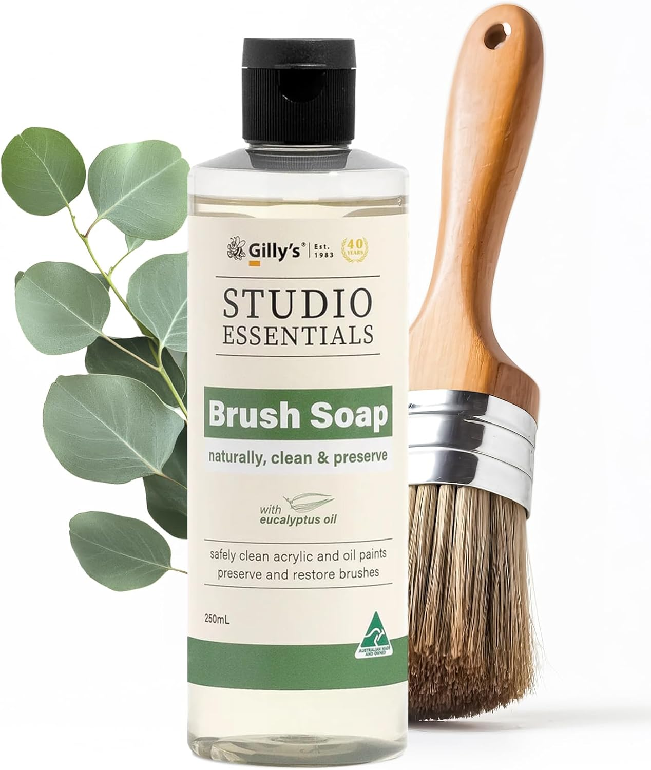 Gilly'S Brush Soap 250Ml - Plant-Based Cleaner with Eucalyptus Oil for Paint Brushes & Tools | Safe for Synthetic & Bristle Brushes, Acrylic, Oil, Chalk & Mineral Paints image number 3
