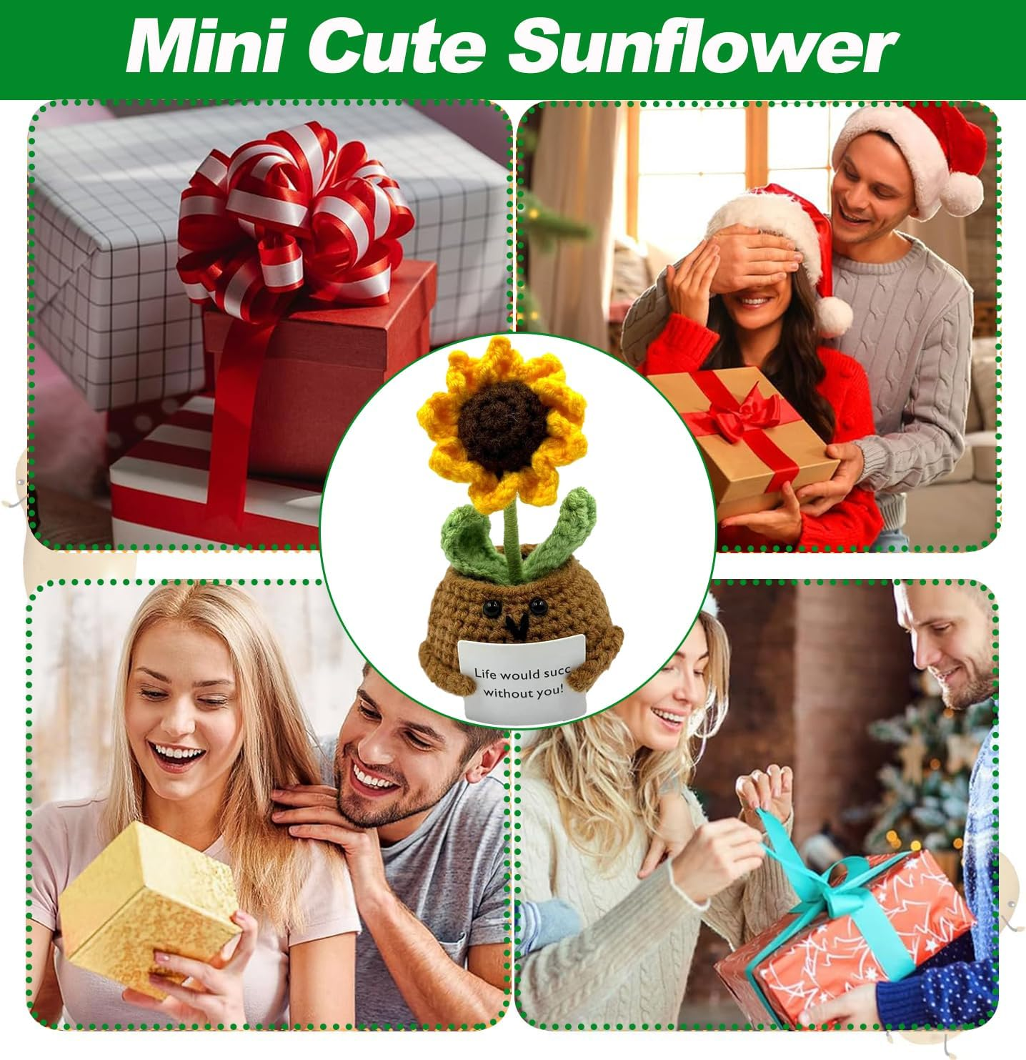 Positive Crochet Potted Plant Doll Mini Cute Sunflower Crochet Life Funny Knitted with Positive Card Emotional Support Potted Plant Creative Gifts for Friends Party Decoration Encouragement image number 1