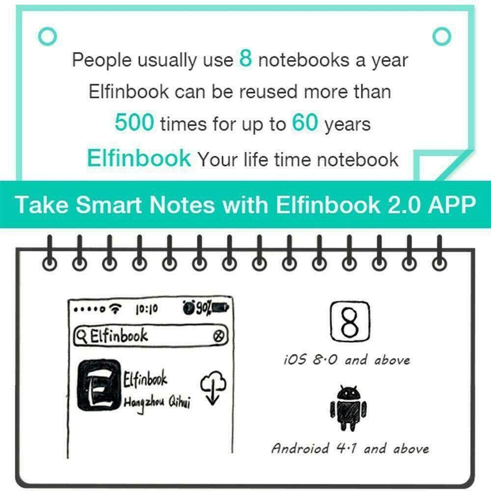 Erasable Reusable Elfinbook Smart Notebook 2.0 Upgraded Pen Ios Cloud Business B4A1 image number 4