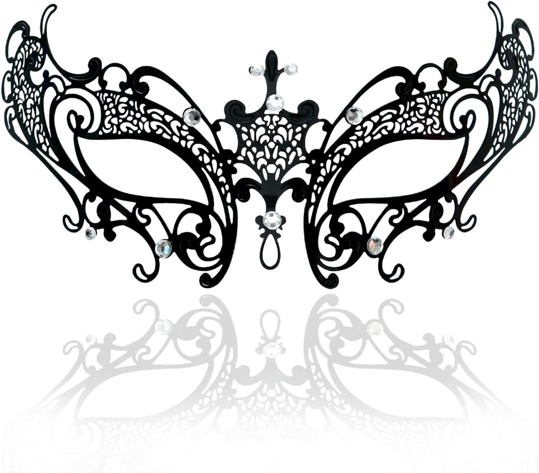 Masquerade Mask for Women Ultralight Metal Mask Shiny Metal Rhinestone Venetian Pretty Party Evening Prom Ball Mask.