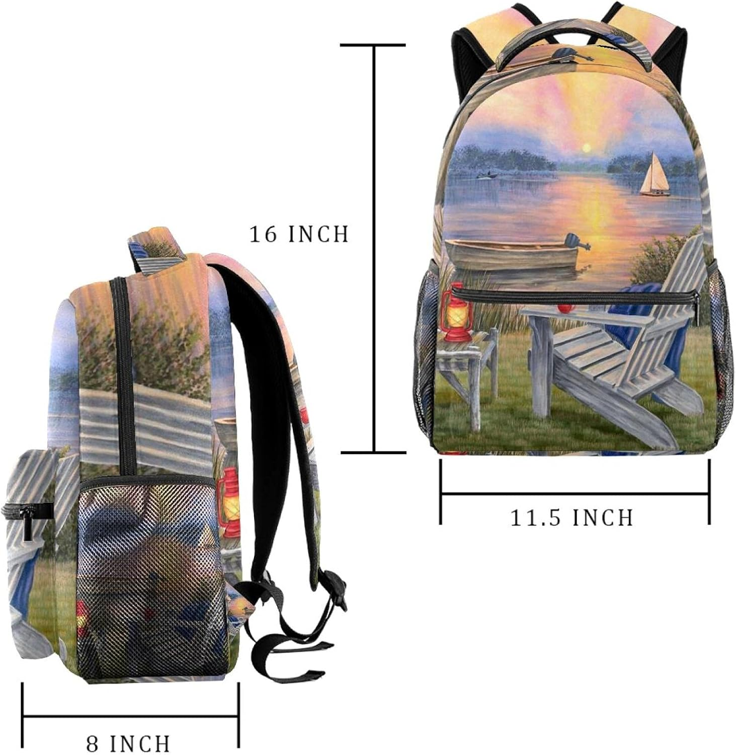 Peace Sunset on the Lake Backpack Students Shoulder Bags Travel Bag College School Tote Backpacks image number 1
