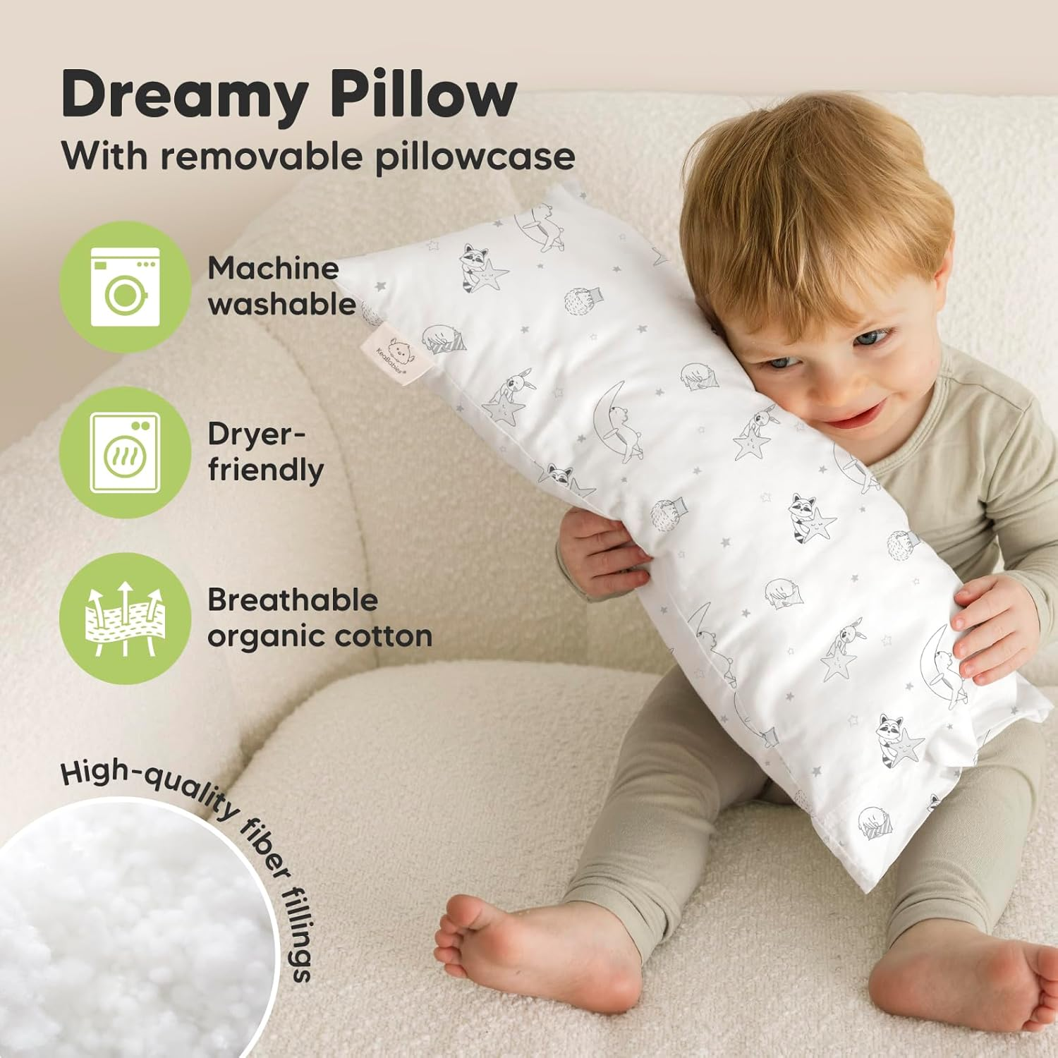Toddler Pillow with Pillowcase - 25X46 My Little Dreamy Pillow, Organic Toddler Pillows for Sleeping, Kids Pillow, Nursery Small Pillows, Travel Pillows for Sleeping, Toddler Bed Pillows (Slumber) image number 6