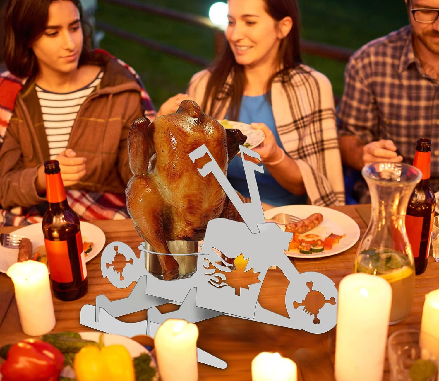 Motorcycle Beer Can Chicken Holder for Grill, Portable Beer Chicken Stand, Roast Chicken Rack for Outdoor BBQ (Five-Pointed Star) image number 1