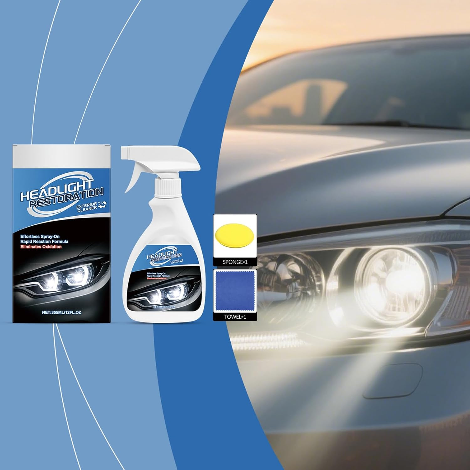 Lmyit Headlight Restoration Kit, Headlight Lens Restorer Kit, Automotive Refurbishing Spray with Sponge and Towel for SUV Motorcycle Truck Detailing Projects Vehicle Maintenance image number 4