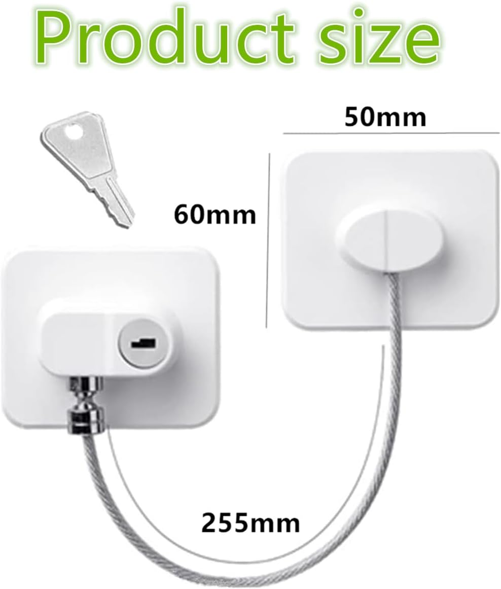 3 Pcs with Key Refrigerator Lock,Window Restrictor Locks Safety Refrigerator Lock Fridge Door Self Adhesive Mini Fridge Lock Kit for Refrigerator Door, Cabinets, Drawers, Window, Toilet Seat(White) image number 2