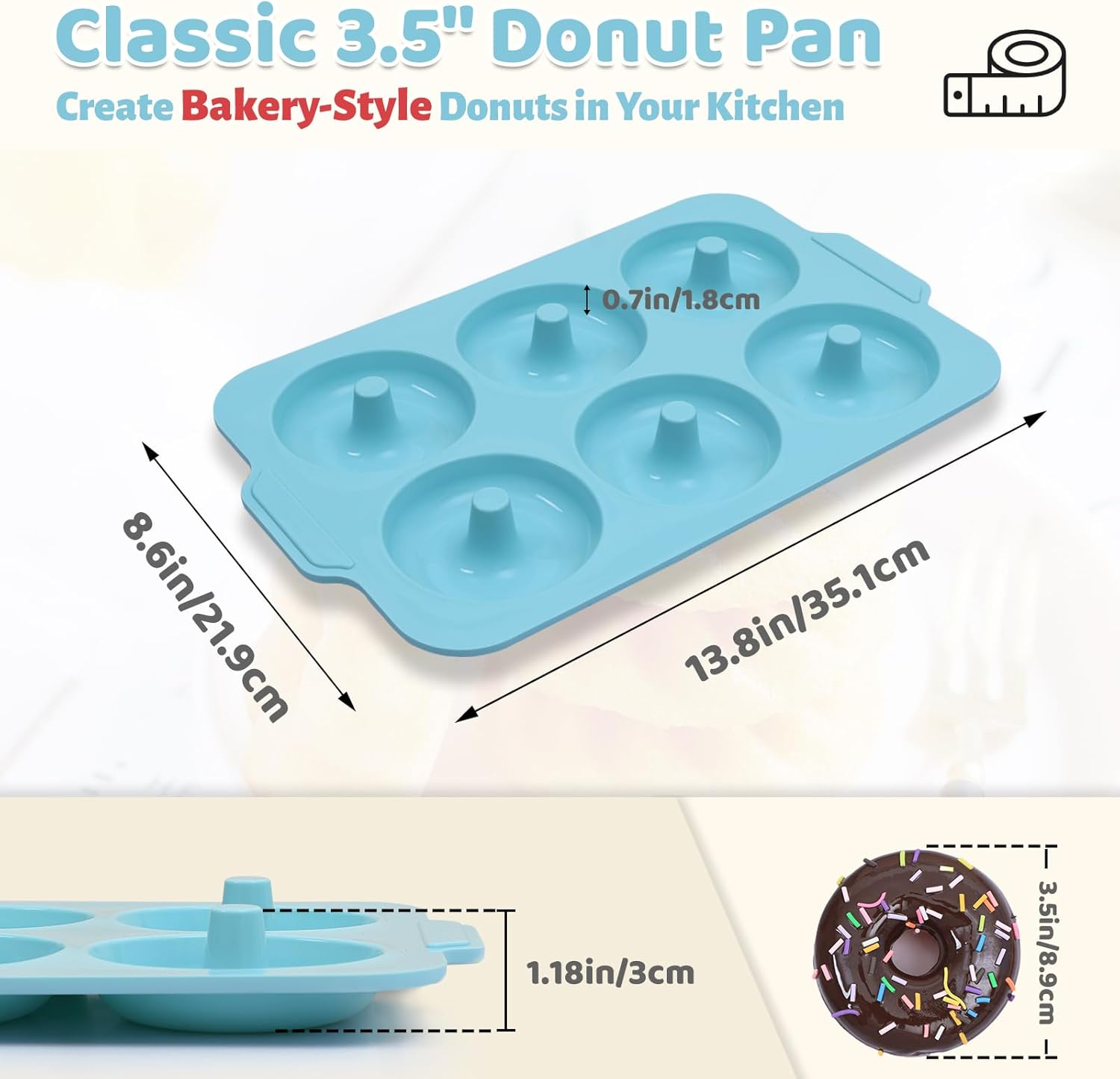 Nonstick Silicone Donut Pan: 3.5 Inch Large Donut Mold with Metal Frame - Bagel Doughnut Pan for Baking Gluten Free Glazed Vegan - for Oven Housewife Home Baker Baking Lovers (Green & Beige) image number 5