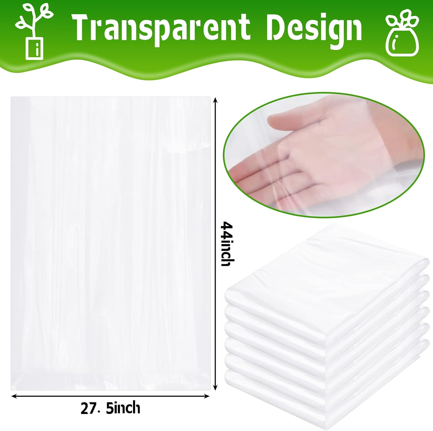 6 Pcs Winter Plant Covers Freeze Protection Small Plastic Clear Film Cover Shelter Bags Waterproof Frost Cloth for Outdoor Plants Greenhouse Garden Rain Frost Protection(27.6 X 43.3 Inch)