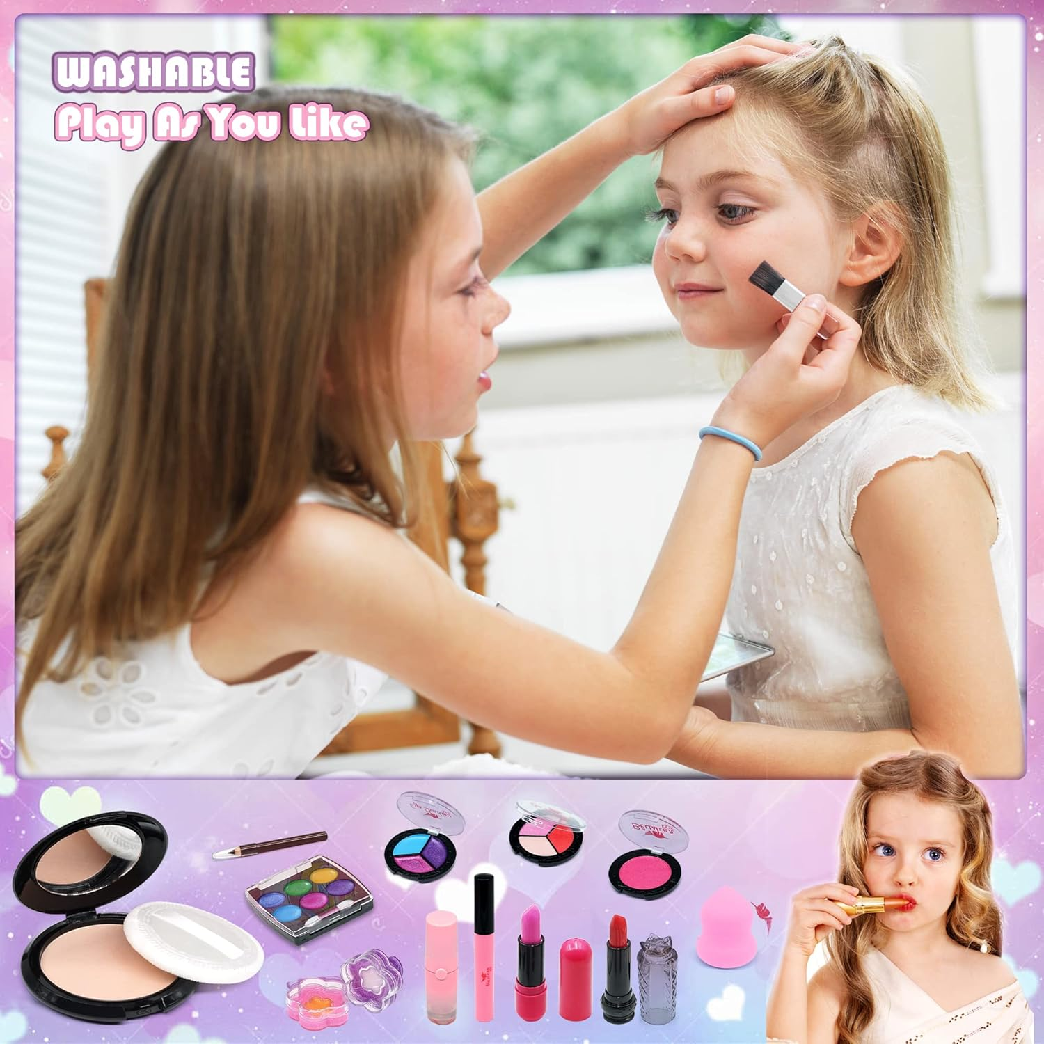 Kids Makeup Set for Girl - Washable Make up Set for Girls, Real Play Makeup for Kids Toddlers, Safe Dress up Toys Age 3+, Christmas Birthday Gift for Girls Ages 4 5 6 7 8 9 Year Old image number 5