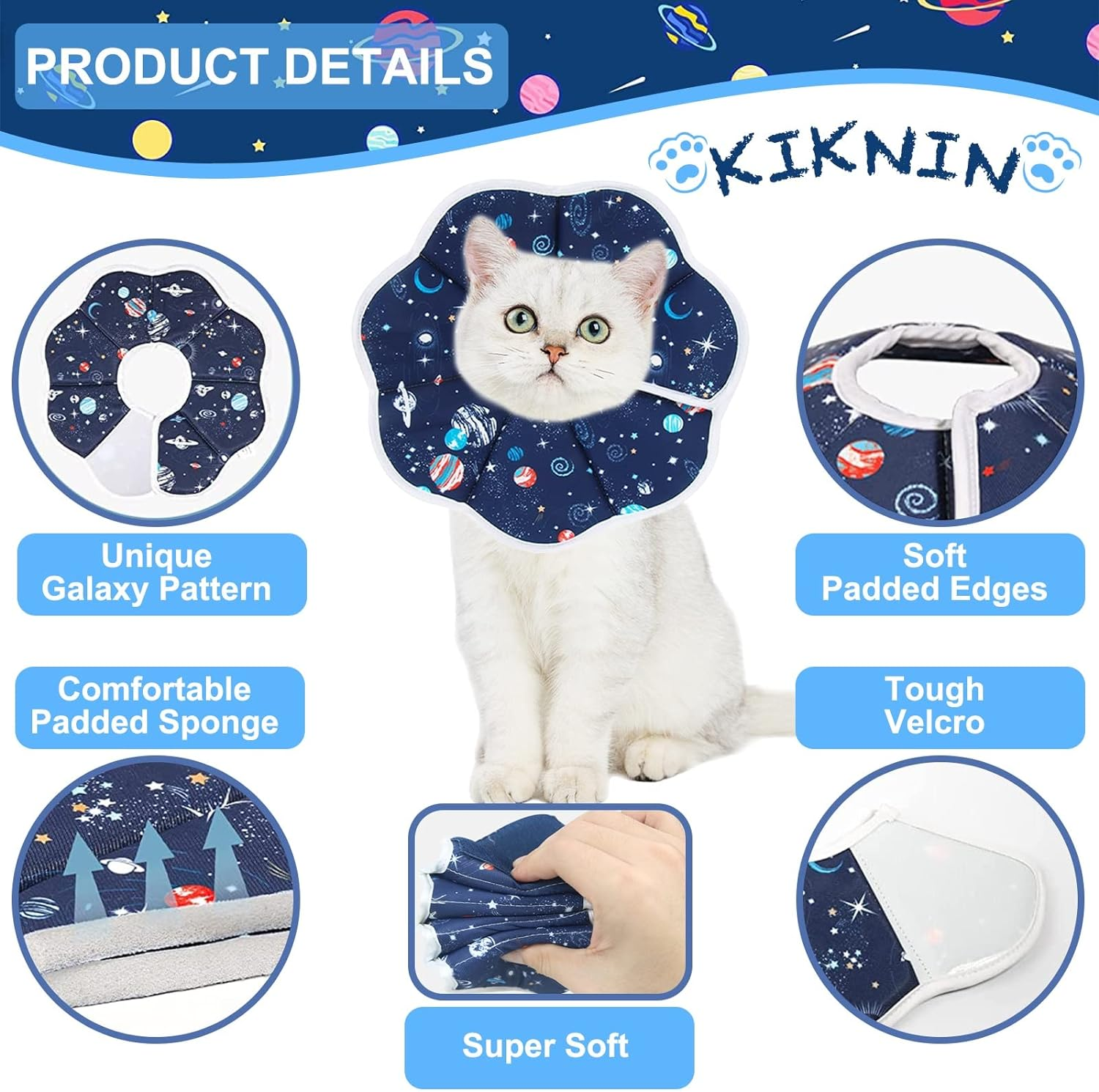 KIKNIN Cat Cone Soft Cat Recovery Collar, Protective Adjustable Pet Cone for after Surgery, Waterproof Comfortable Lightweight Elizabethan Collar for Kitten, Prevent from Licking Wounds(S) image number 3