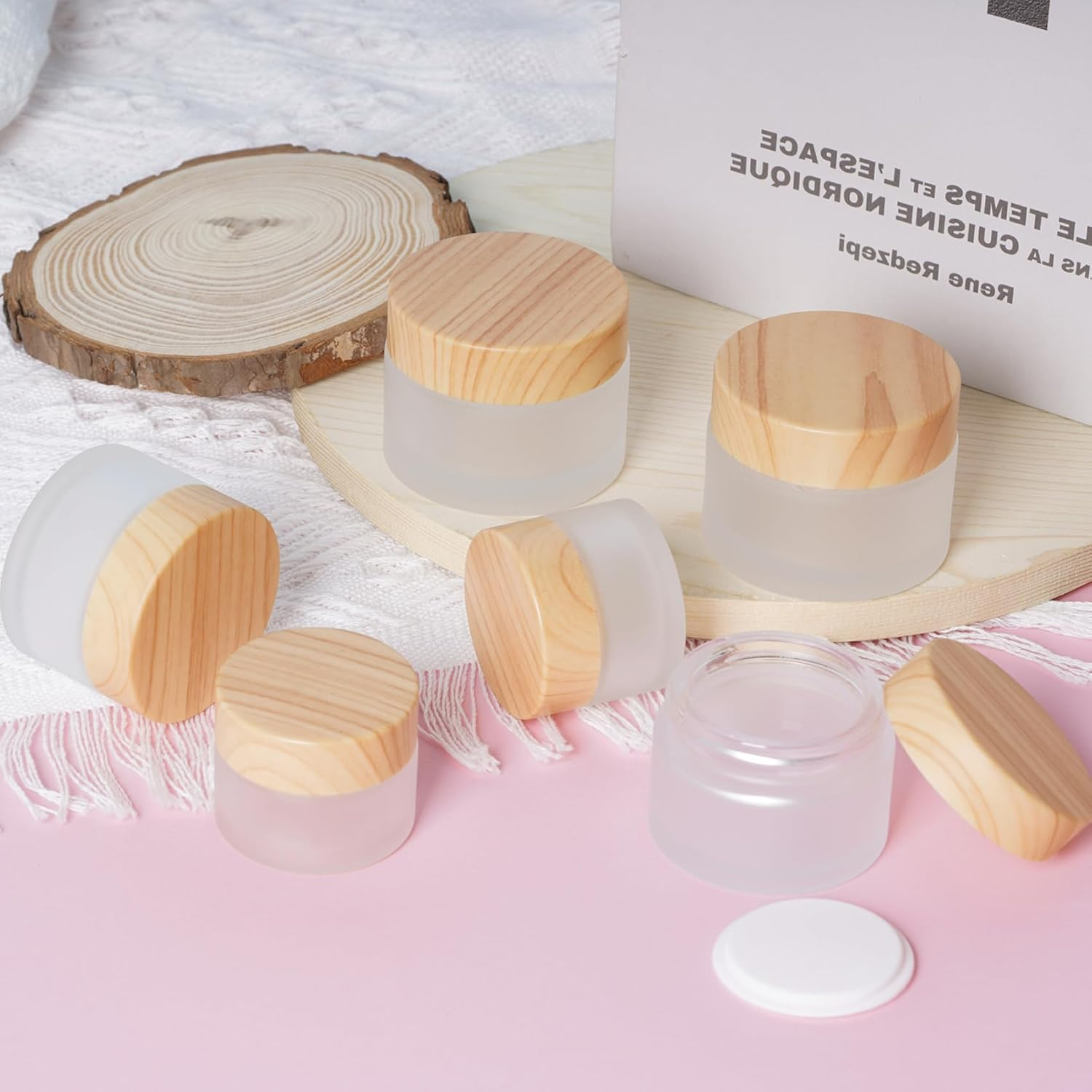 OJIOUI 6Pcs Glass Cosmetic Container Refillable Cosmetic Jar Frosted Glass Cream Container with Leak-Proof Lid Small Empty Sample Jar for Makeup Lotion Eye Creams Scrub Cream (Clear, 15Ml,30Ml,50Ml) image number 1