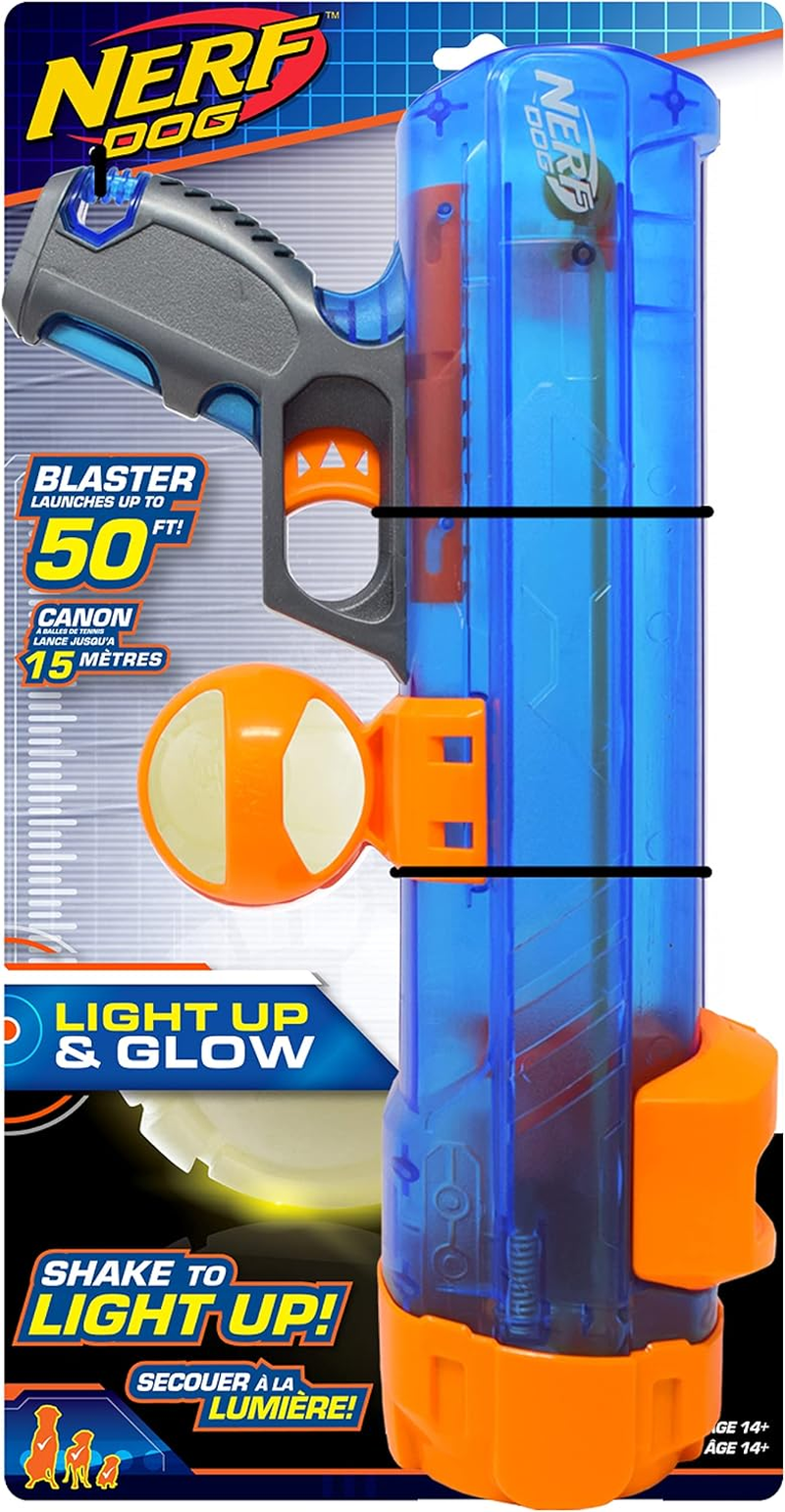 Nerf Dog Tennis Ball Blaster Dog Toy, 12 in Translucent Blaster with 3 Balls