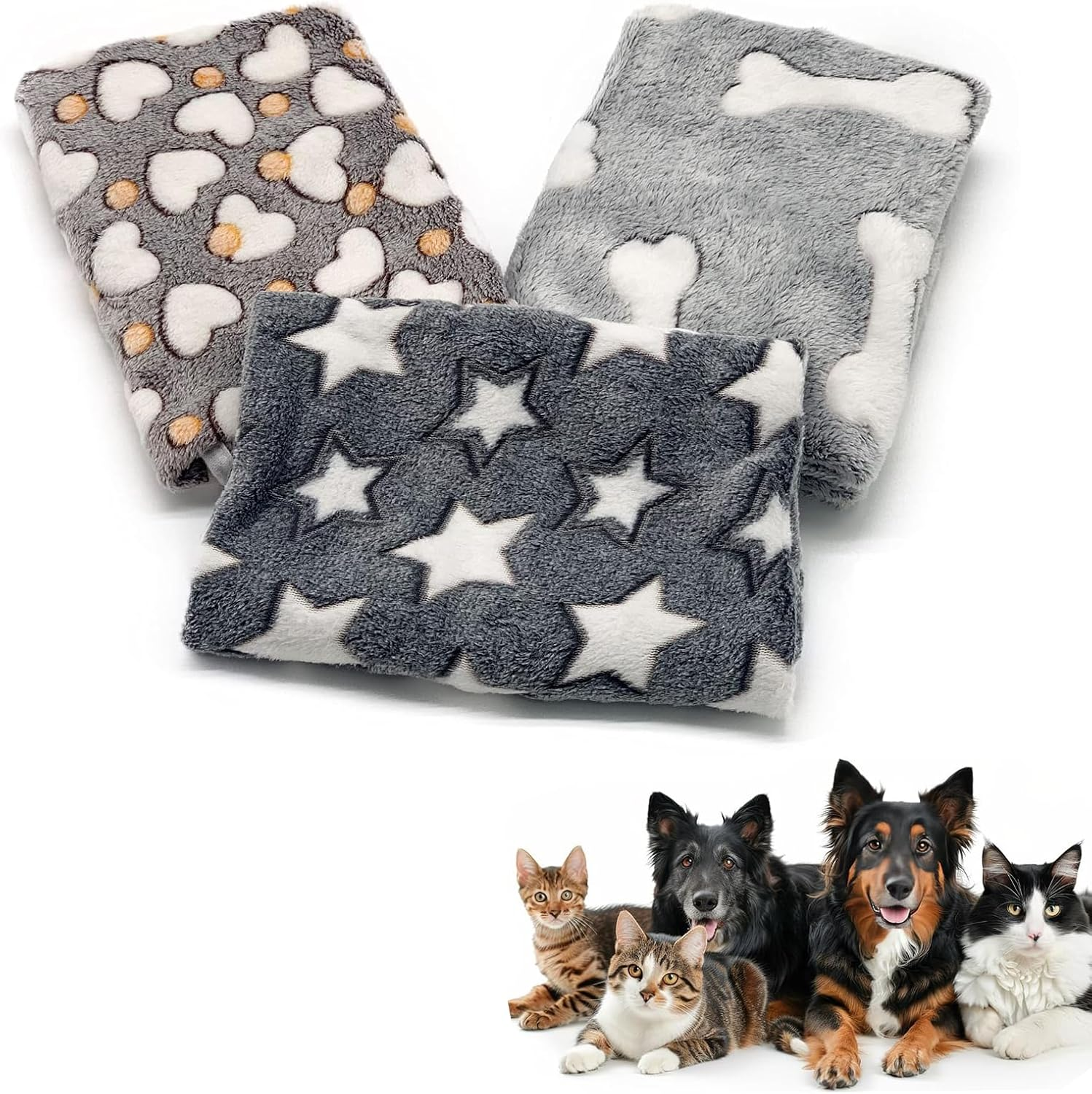 JOWILIN Pet Blankets Set, 3 Pack 20'' &times; 31'' Soft Dog Fleece Blankets, Fluffy Cat Blankets, Flannel Pet Blankets Throw, Super Soft Warm Sleep Mat for Small Pets, Dogs, Cats (76Cm &times;52Cm) image number 4