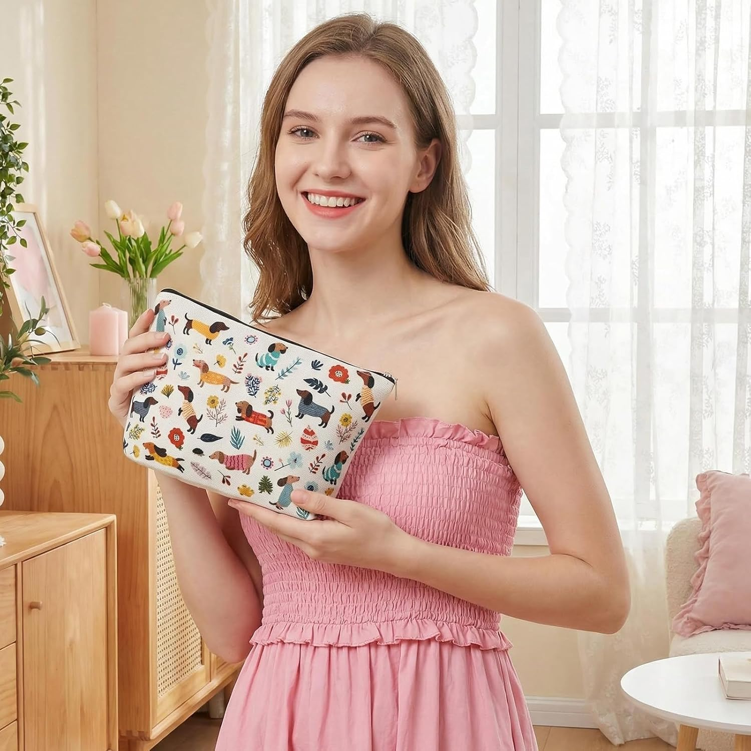 Pack of 2 Cat Make up Bags, Toiletry Bag, Cute Gifts for Cat Mothers for Cat Lovers, Cute Cat Things, Cosmetic Bag with Cat Motif and Zip for Women, Sisters image number 5