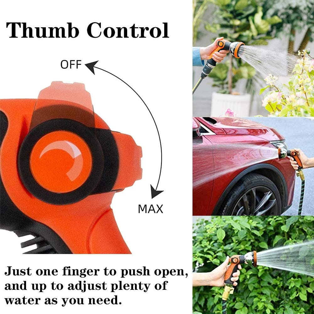 Garden Hose Spray Nozzle,10 Hose Metal Duty Watering Patterns Thumb Control on off Valve, High Pressure Nozzle Sprayer for Plants, Car Wash,Cleaning,Showering Pets image number 2