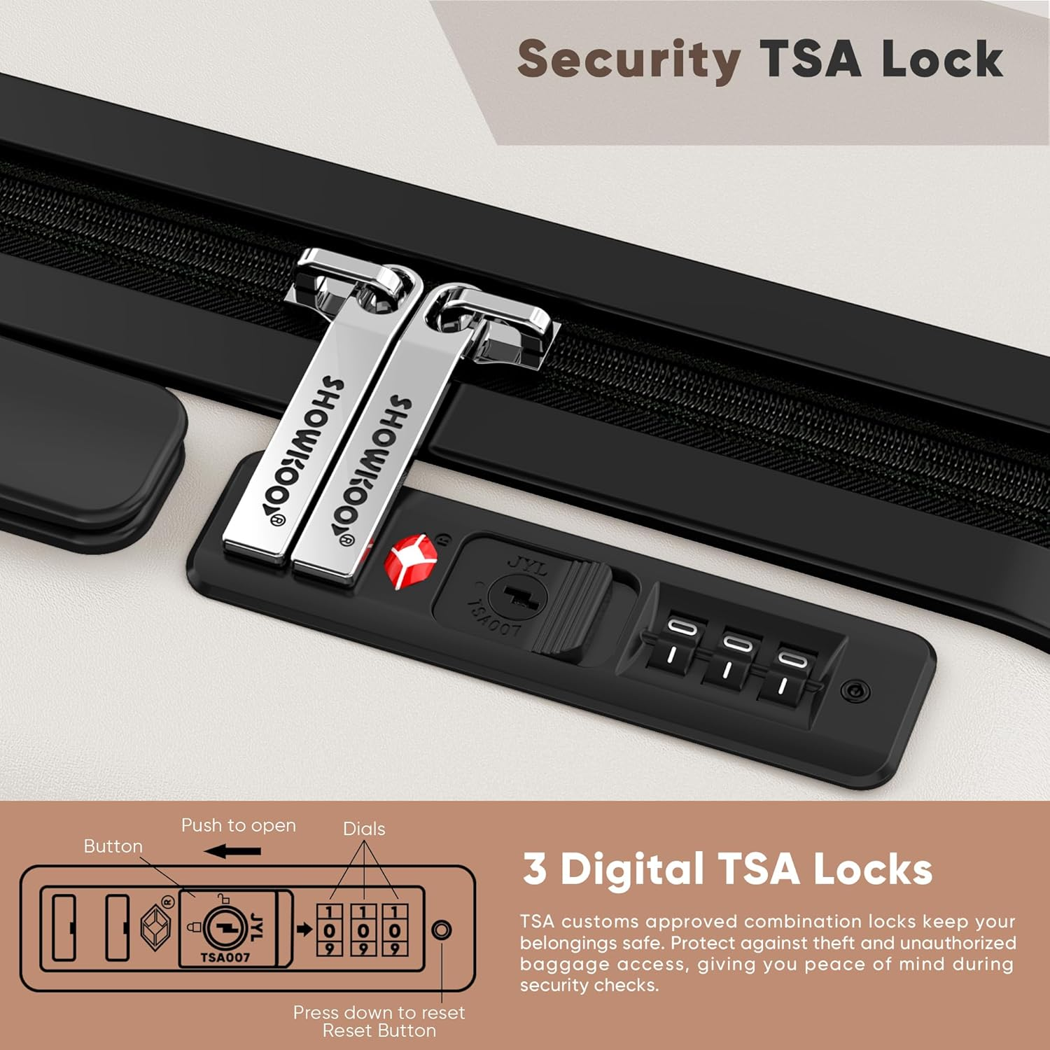 SHOWKOO Luggage Sets 3 Piece 100% PC Ultra Tough Hardside Expandable Suitcases Sets with TSA Approved Lock Double Spinner Wheels (20In/24In/28In, White - Blue image number 7