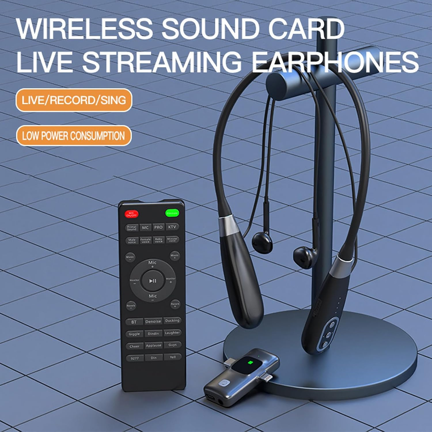 YUEHISY Wireless Sound Card Earphones, Portable Live Streaming Sound Card Headset with Noise Reduction, Remote Control, for Gaming Singing image number 1