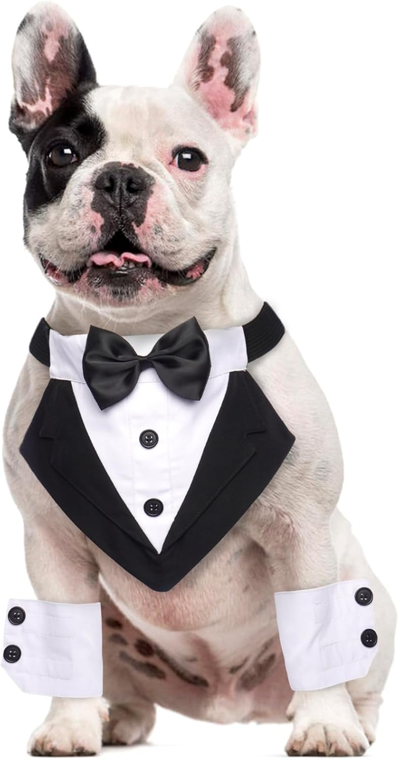 Lelepet Dog Tuxedo with Cuffs Dog Weeding Bandana Collar with Bowtie Adjustable Dog Tux with D-Ring Puppy Birthday Outfit Party Engagement Costume for Small Medium Large Dogs image number 6