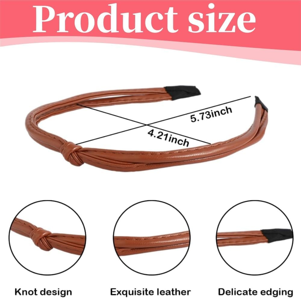 5 Cute Leather Knotted Hair Bands, Portable Thin Braid Fashionable and Simple Knotted Anti-Slip Leather Hair Bands, Suitable for Washing Face, Headwear, Etc(5 Colors)