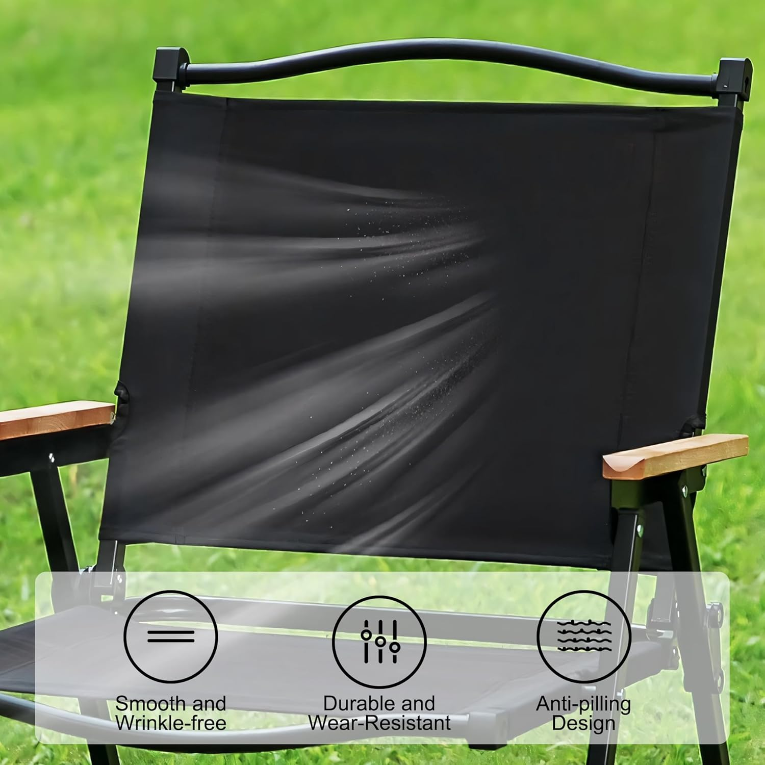 Folding Camping Chair - Lightweight, Portable & Sturdy with Wooden Armrests - Durable Outdoor Chair Camp Seat for Adults, Beach, Picnic, and Patio (Black) - Black image number 2