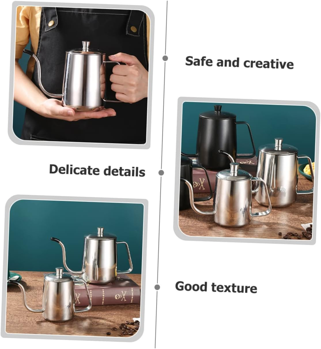 HEALEEP Gooseneck Kettle Stainless Steel Coffee Pot 600Ml Long Spout Metal Coffee Pouring Kettle with Lid for Home and Tea Brewing image number 3