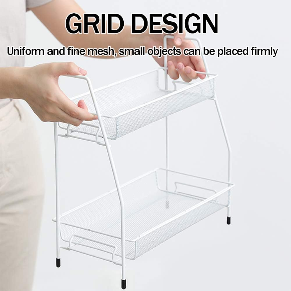 2 Pack 2-Tier Bathroom Organizer, Countertop Organizer, Kitchen Organizer, Metal Makeup Rack, Small Perfume Dressing Table Organizer for Sink/Bedroom/Living Room/Kitchen/Office (White) image number 5