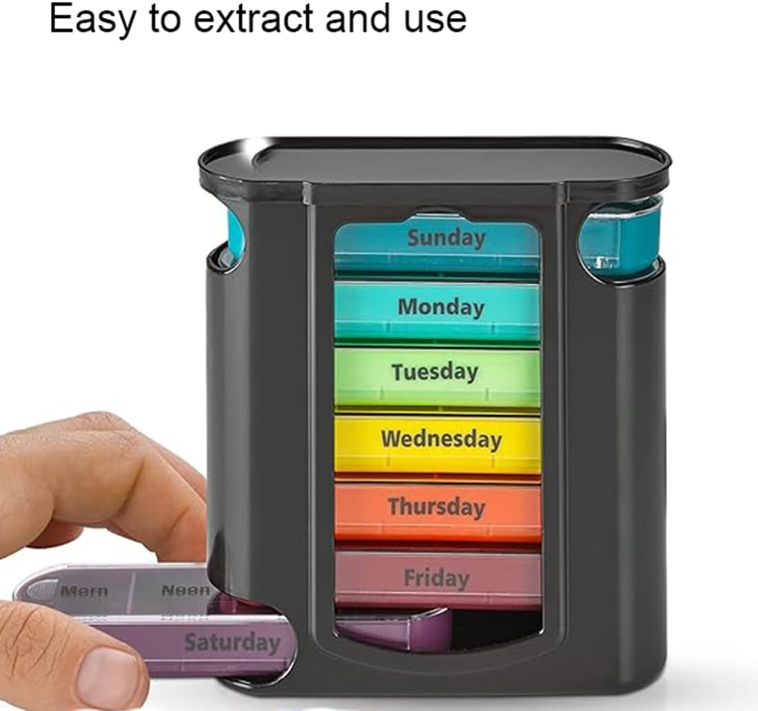 Stackable Daily Pill Organizer(4 Times a Day), Weekly Medication Reminder, Premium Weekly AM/PM Pill Box with 7 Individual Stacking Cases for Vitamins, Medication, Supplements, Fish Oils image number 2