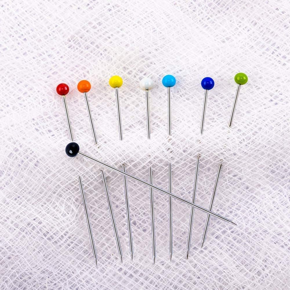FUNNTY 250 Pcs Straight Pins, Glass Ball Multicolored Head, Steel, 1.5Inch for Quilting, Fabric, Silk, DIY Decoration
