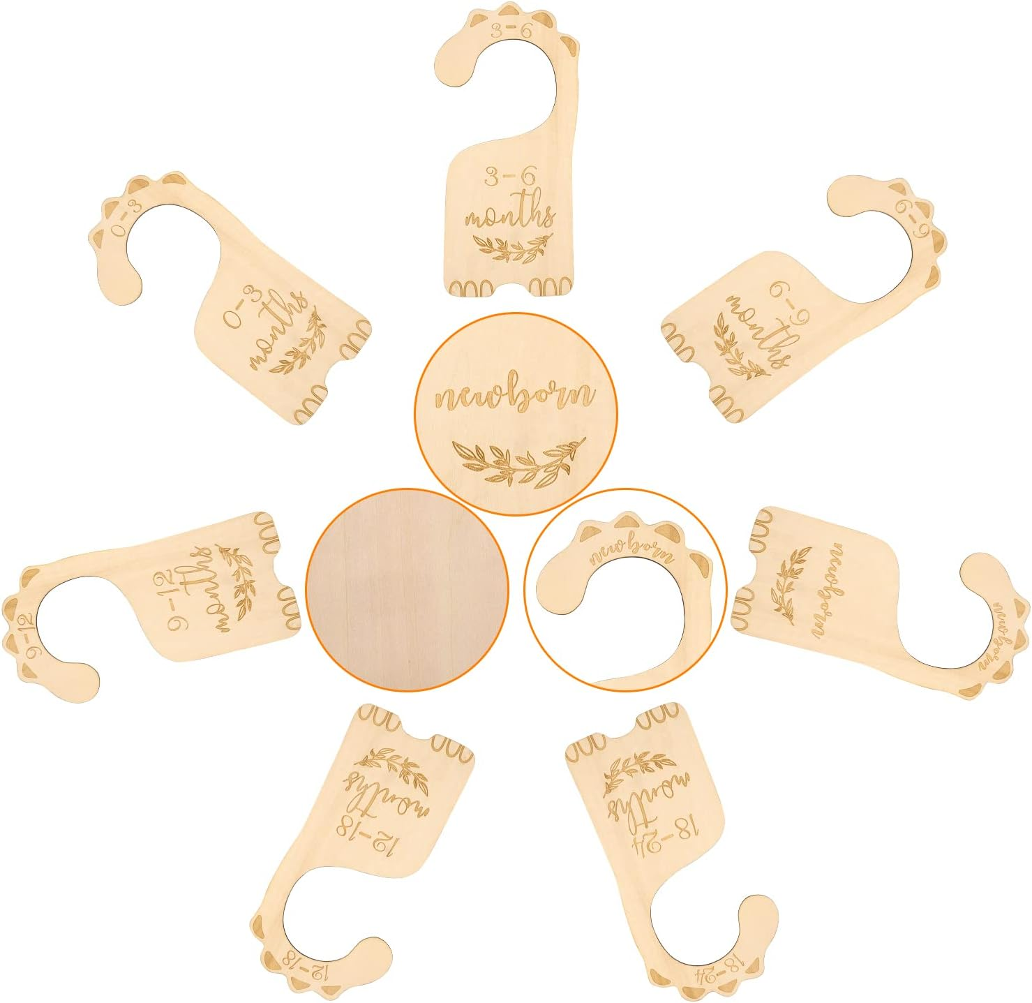 SAVITA 7Pcs Wood Closet Dividers, Clothes Size Dividers Baby Cloth Organizers Baby Clothes Sorting Tags for Baby'S 7 Periods, Boy Girl Nursery Decor