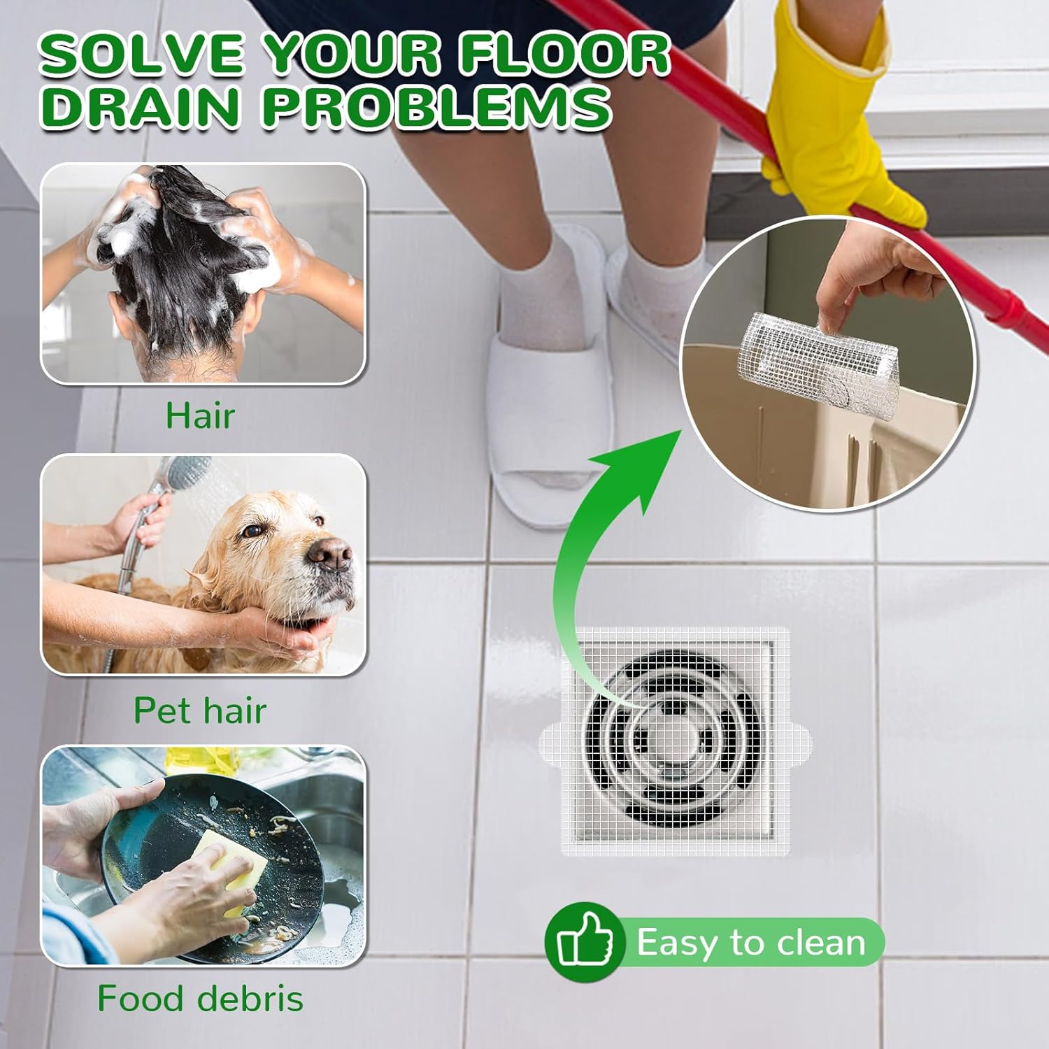 Bagentry 40 Pack Disposable Shower Drain Hair Catcher Square, 4.1 in Mesh Drain Covers Stickers, Flat Shower Hair Trap Stopper Collector Filter for Bathroom Laundry Bathtub Sink Kitchen White image number 6