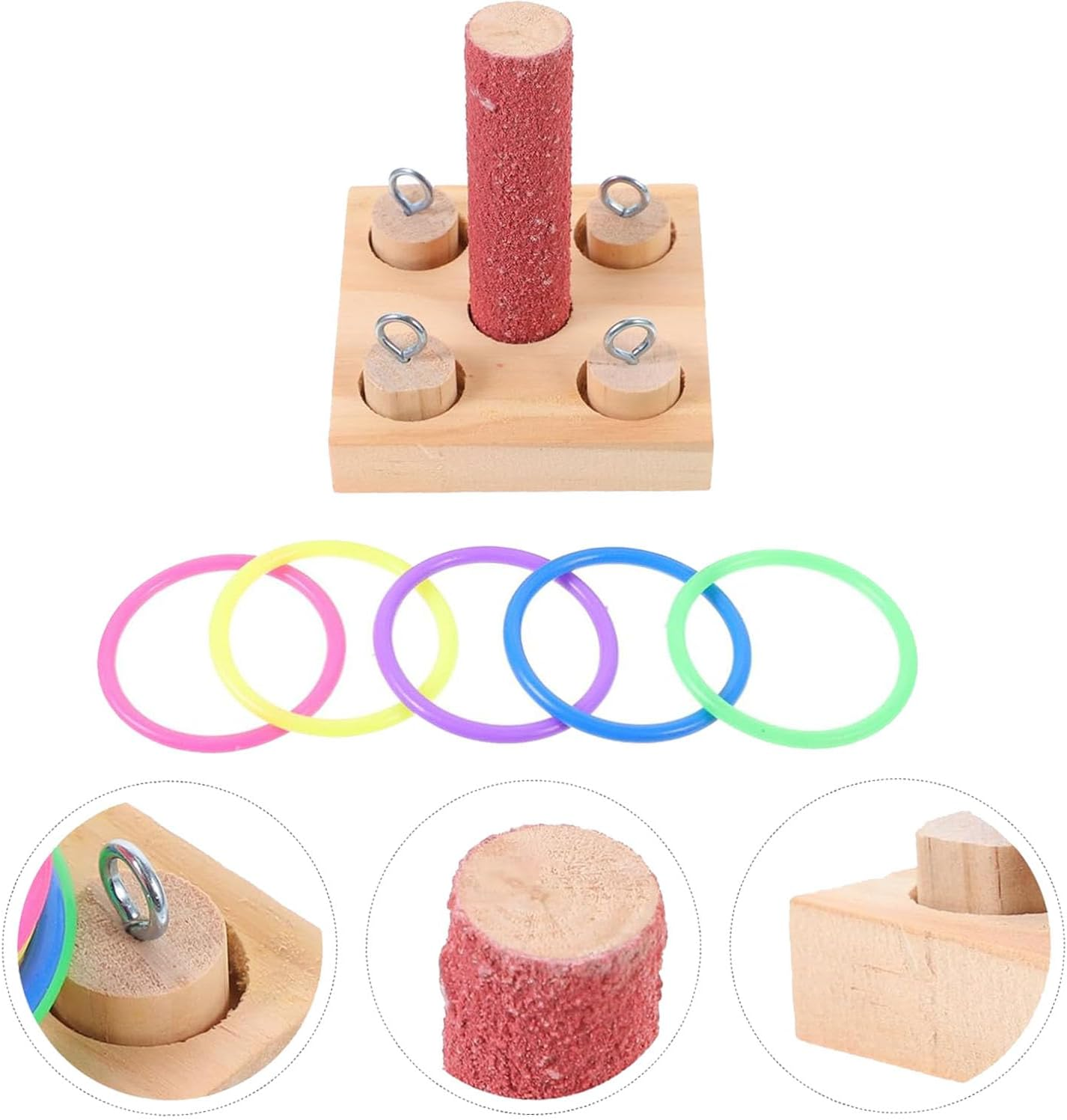 1 Set Parrot Educational Toy, Bird Intelligence Training Toy, Wooden Bird Toys Interactive Puzzle, Parrot Training Toy for Parrots Beak Grinding Chew Toy Pet Education Tabletop Toy (1 Pillars-5 Loops) image number 6