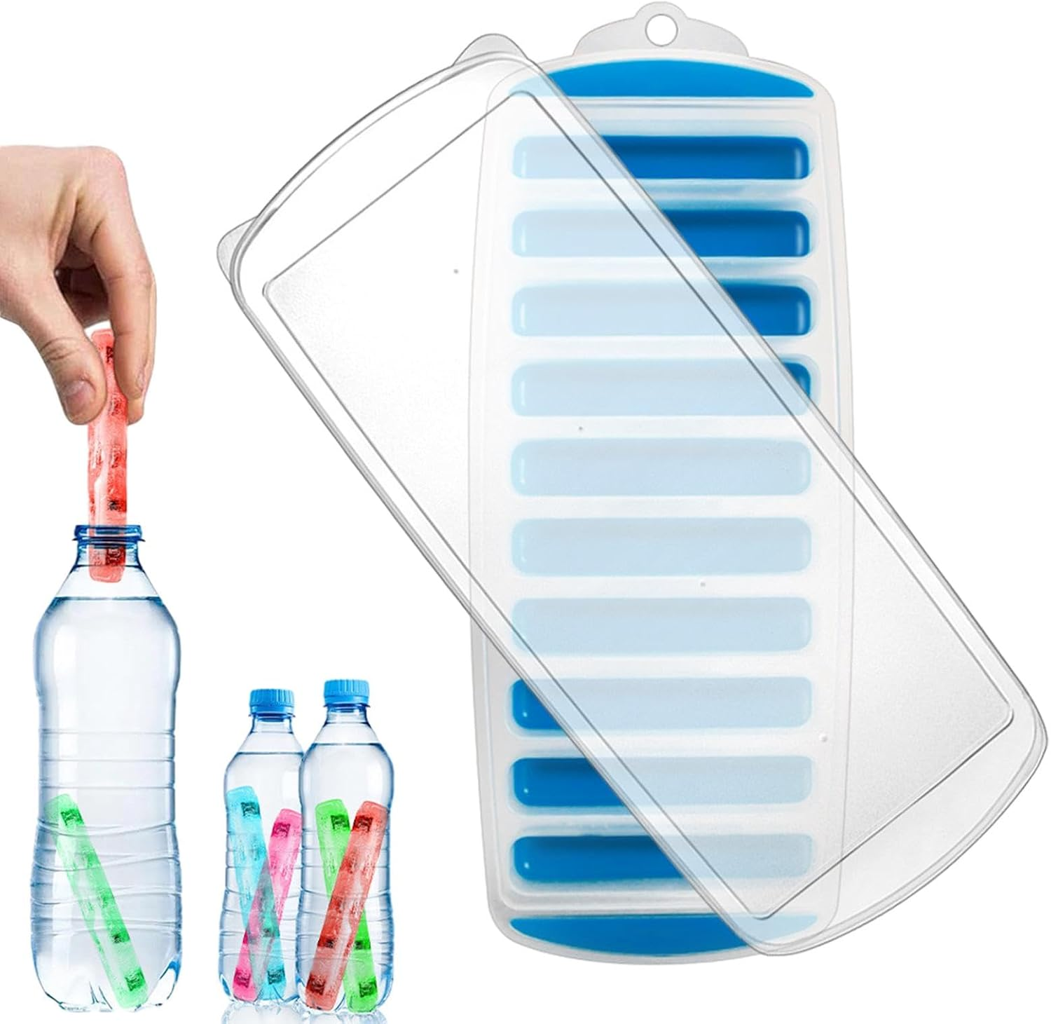 Water Bottle Ice Cube Tray, Resusable Silicone and Plastic Water Bottle Ice Mold, Easy-Release Long ICES Block Maker for Chilling Whiskey, Cocktails, Coffee, Makes 10 ICES Sticks at Once image number 3