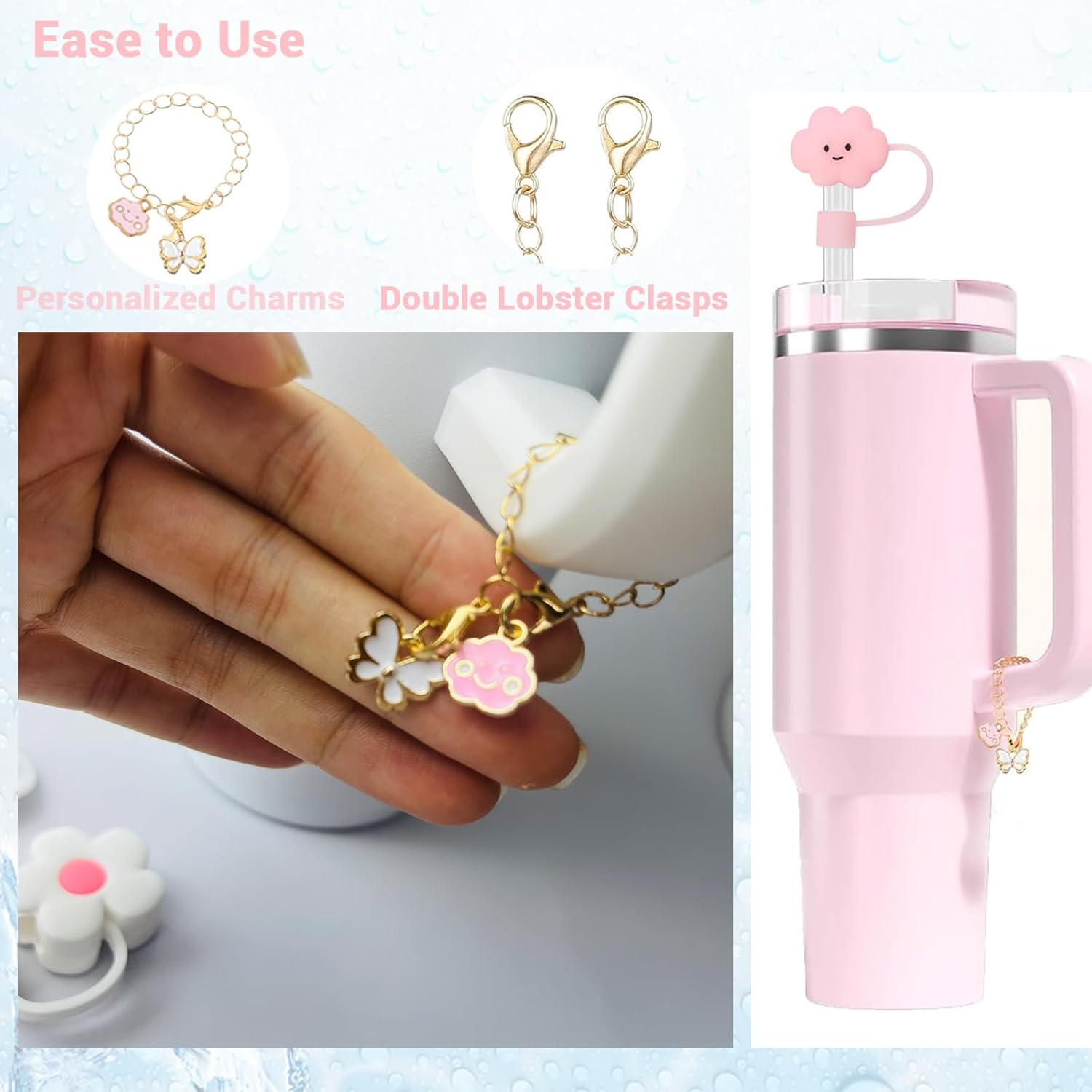 VAVCASE Straws with Cover Cap for Stanley 40Oz Tumbler Replacement - 6Pcs Covers, 4Pcs Straws for 20, 30 & 40Oz Cups, Charms Accessories Set, Large, Clear image number 5