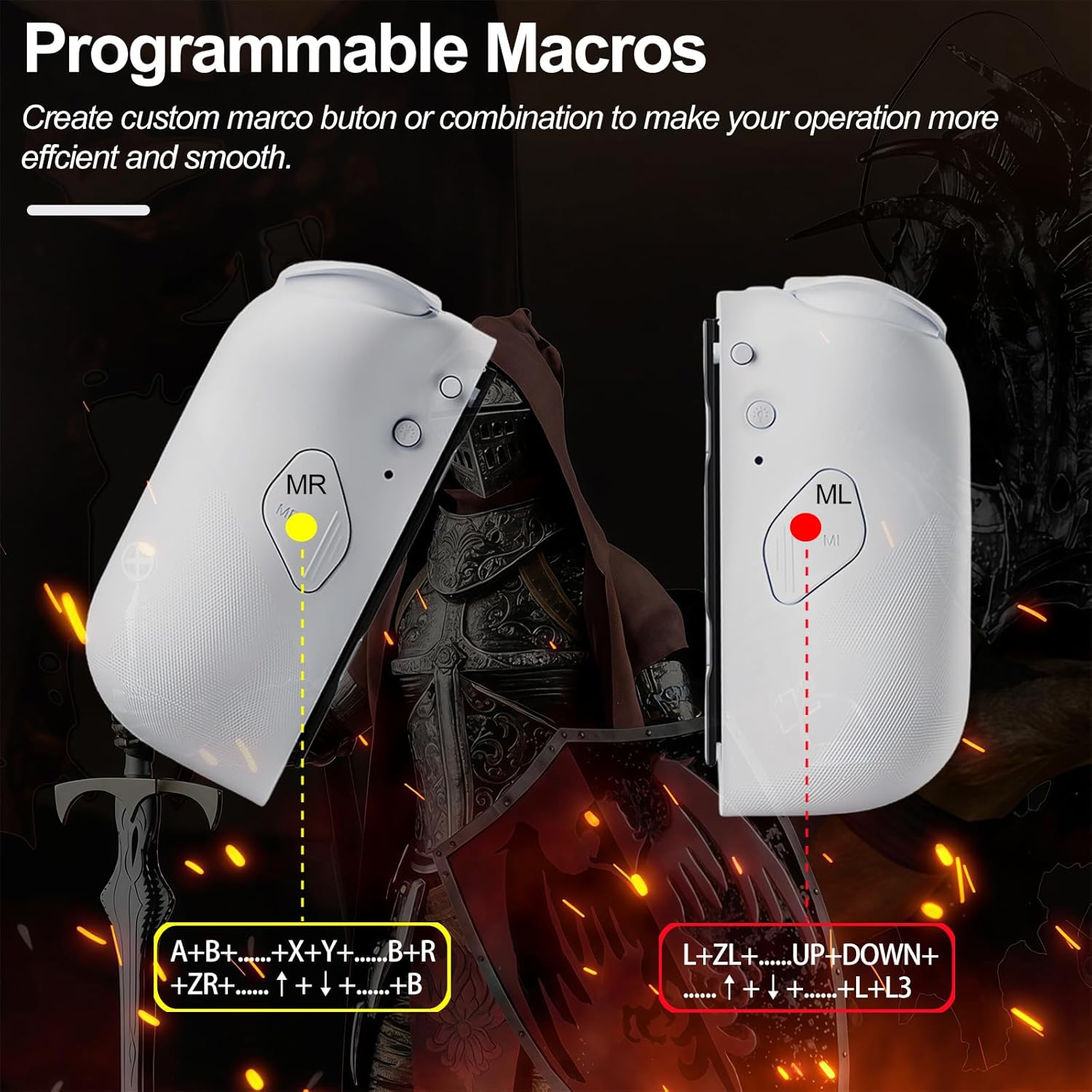 Smanettew Controllers Compatible with Nintendo Switch, Wireless L & R Controllers with Charging Grip, Featuring RGB Lighting, Hall Effect Joysticks, Turbo, Macro Programming, Vibration & 6-Axis Gyro image number 4