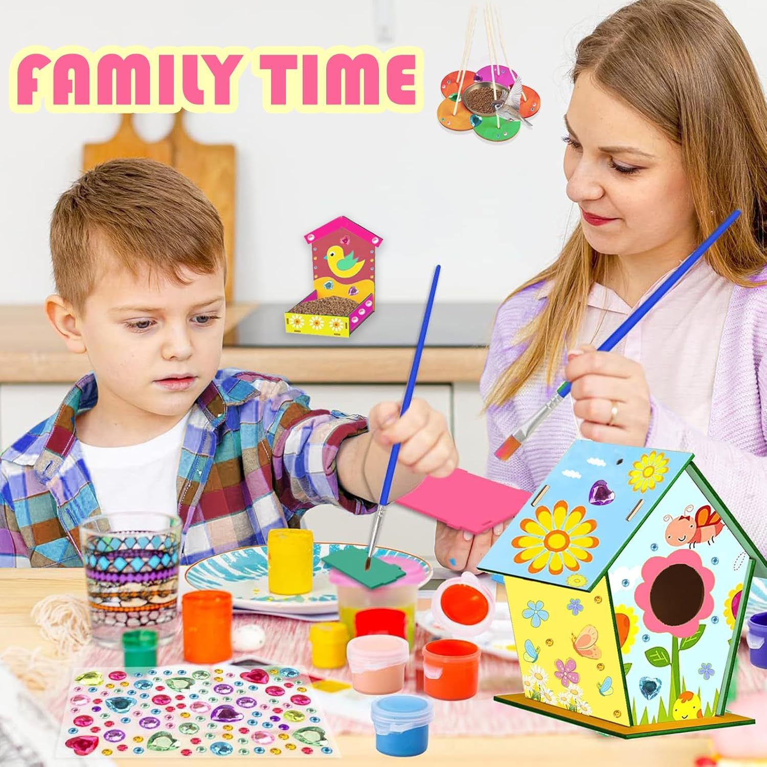 DIY Bird House Feeder Kits for Children to Build, 3 Pack, Assembled Wooden Birdhouse Kits for Kids Painting, Unfinished Crafts for Girls & Boys image number 5