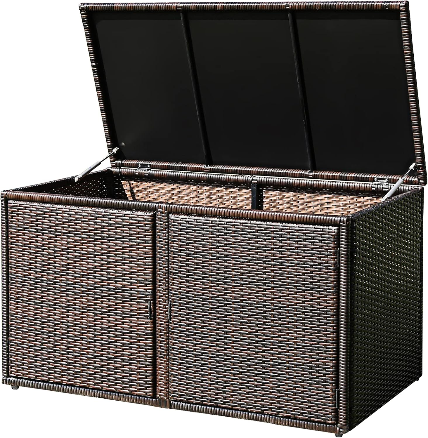 Costway Indoor Outdoor Storage Box, 330L Garden Deck Box with 2 Storage Shelves, Cover and Doors, Weather-Resistant Storage Cabinet with Steel Frame for Gardening Tools, Accessories and Toys (Brown) image number 6