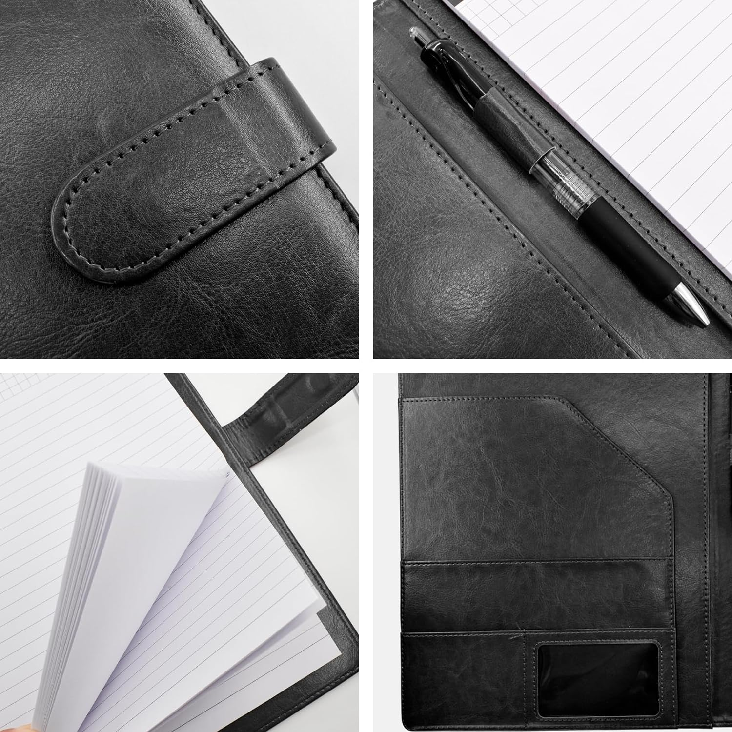 VANRA Padfolio Clipboard Folder Leather Portfolio Binder Organizer Interview Resume Folder for Papers Legal Document A4 Letter Size Writing Pad Notepad Clip Boards with Business Card Holder (Black) - Brown image number 4