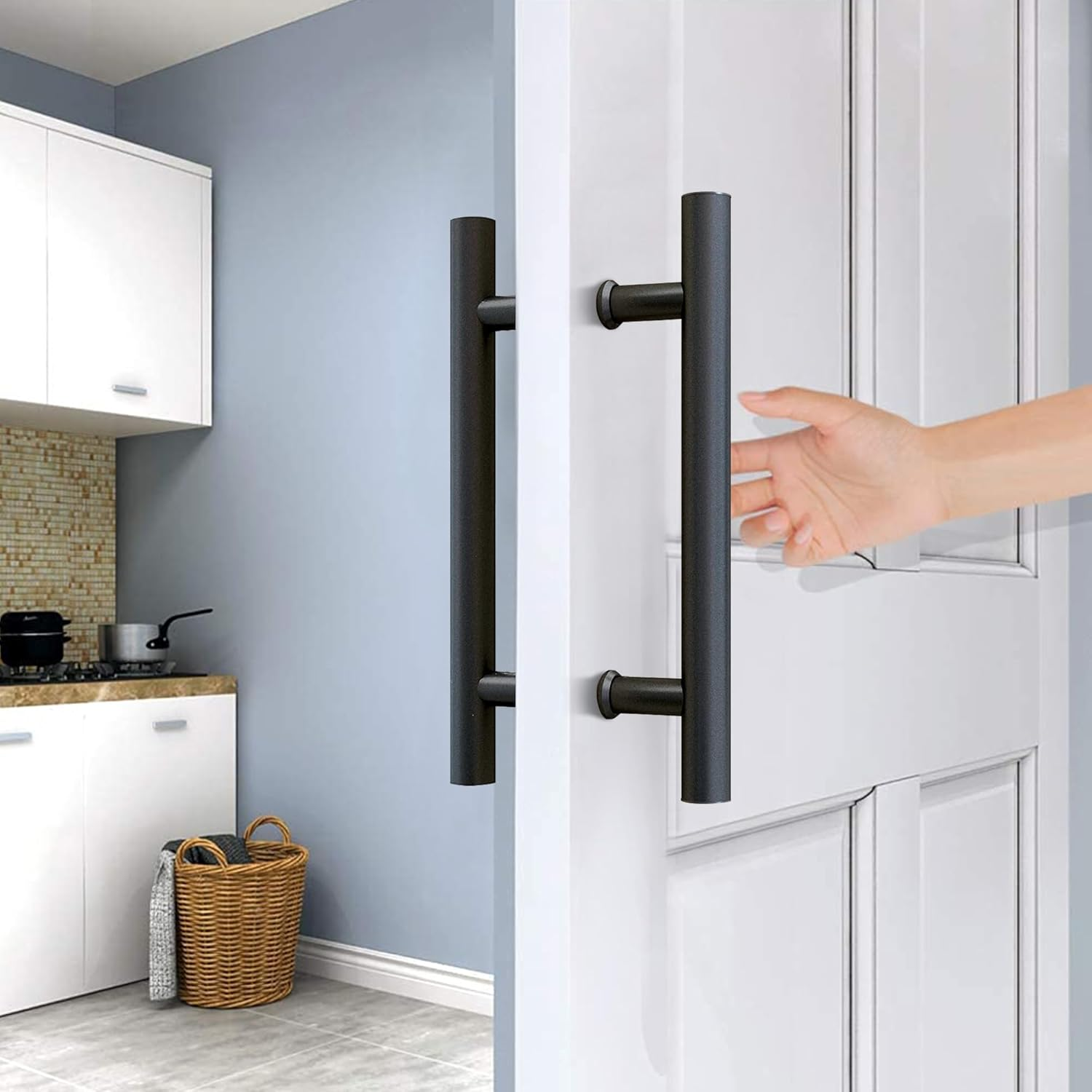 JUBEST 12" H Shape Sliding & Swing Door Handle, Matte Black Carbon Steel, Easy to Install image number 6