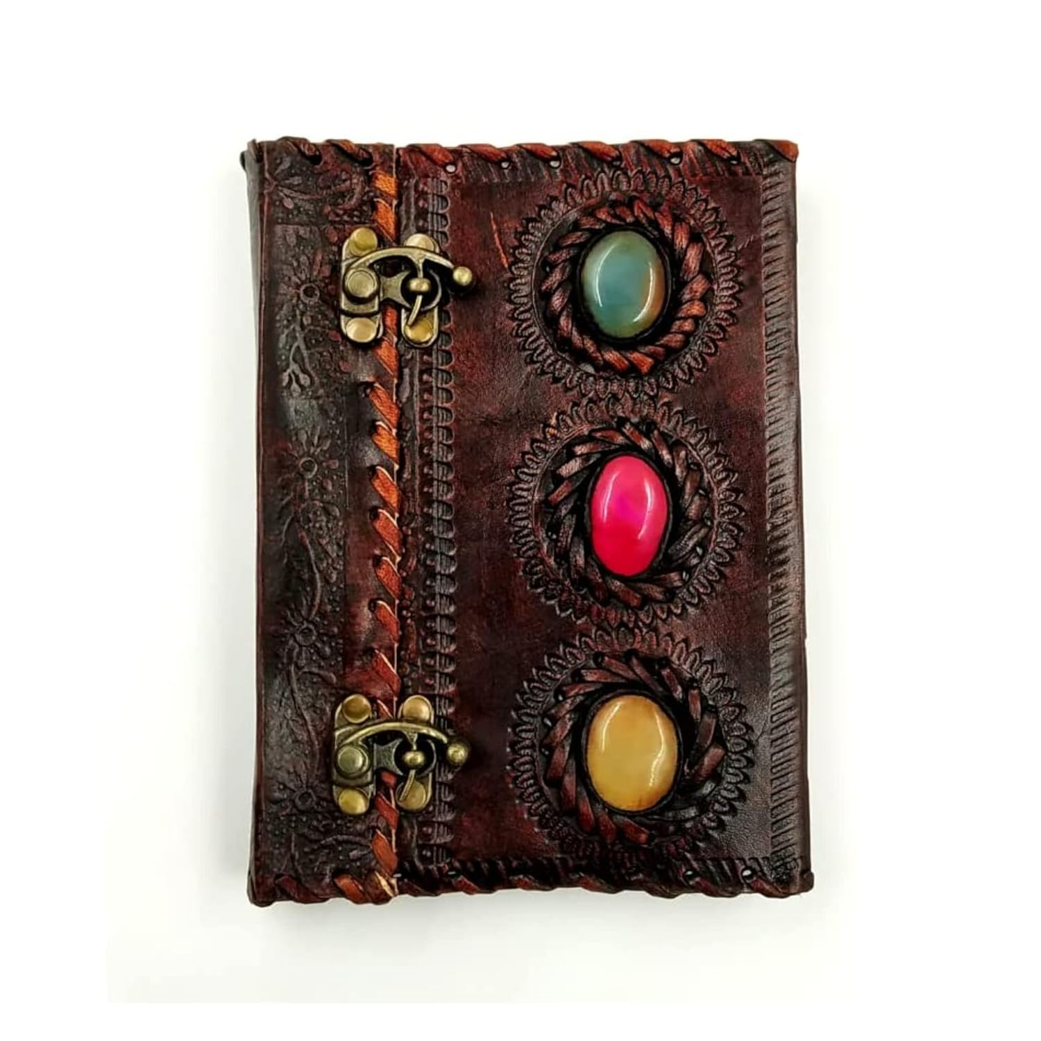 OVERDOSE 3 Stone Brown Leather Journal Diary | Handmade Antique Stone Diary Sketchbook Drawing Notebook - Size 5 X 7 Inches | 12 X 17 Cm | A6 image number 3