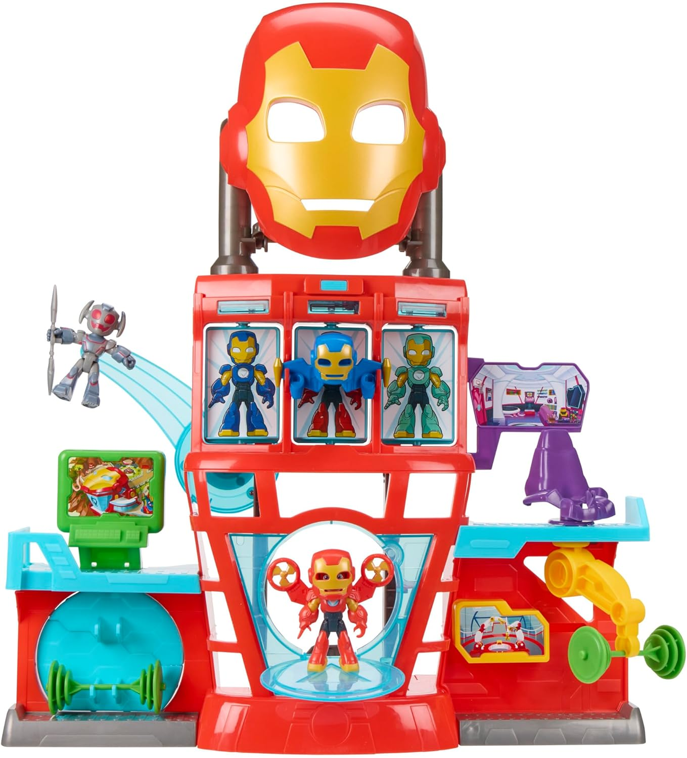 Marvel Iron Man and His Awesome Friends Boys & Girls Electronic Iron Quarters Playset with 3-Inch (7.6 CM) Action Figures & Mask, Super Hero Toys, 3+ image number 5
