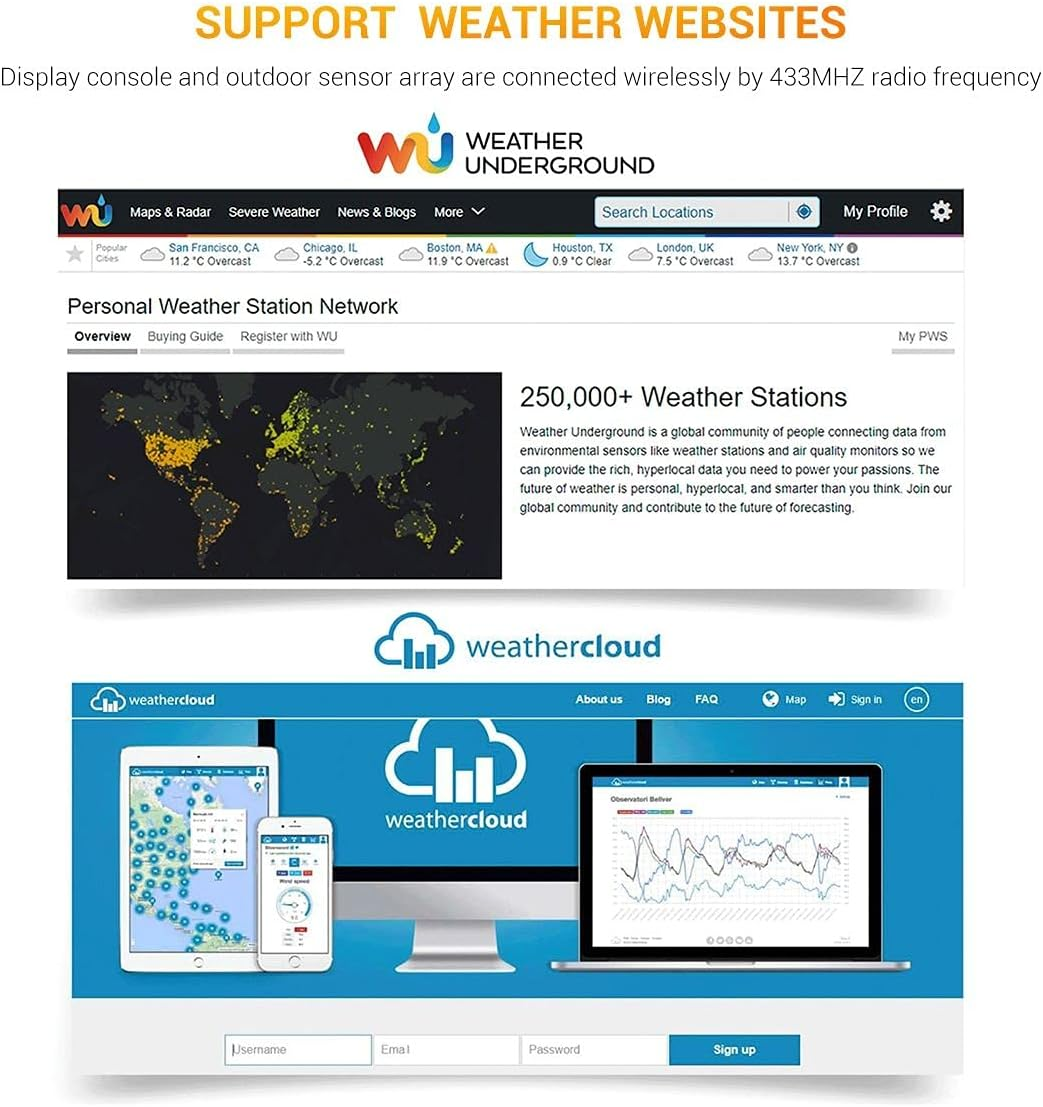 Maxkon Wifi Wireless Weather Station Forecast Color Display Indoor Home 7-In-1 Outdoor Sensor Solar Powered for UV Light Moon Phase Sunlight PC Software Weather APP image number 6