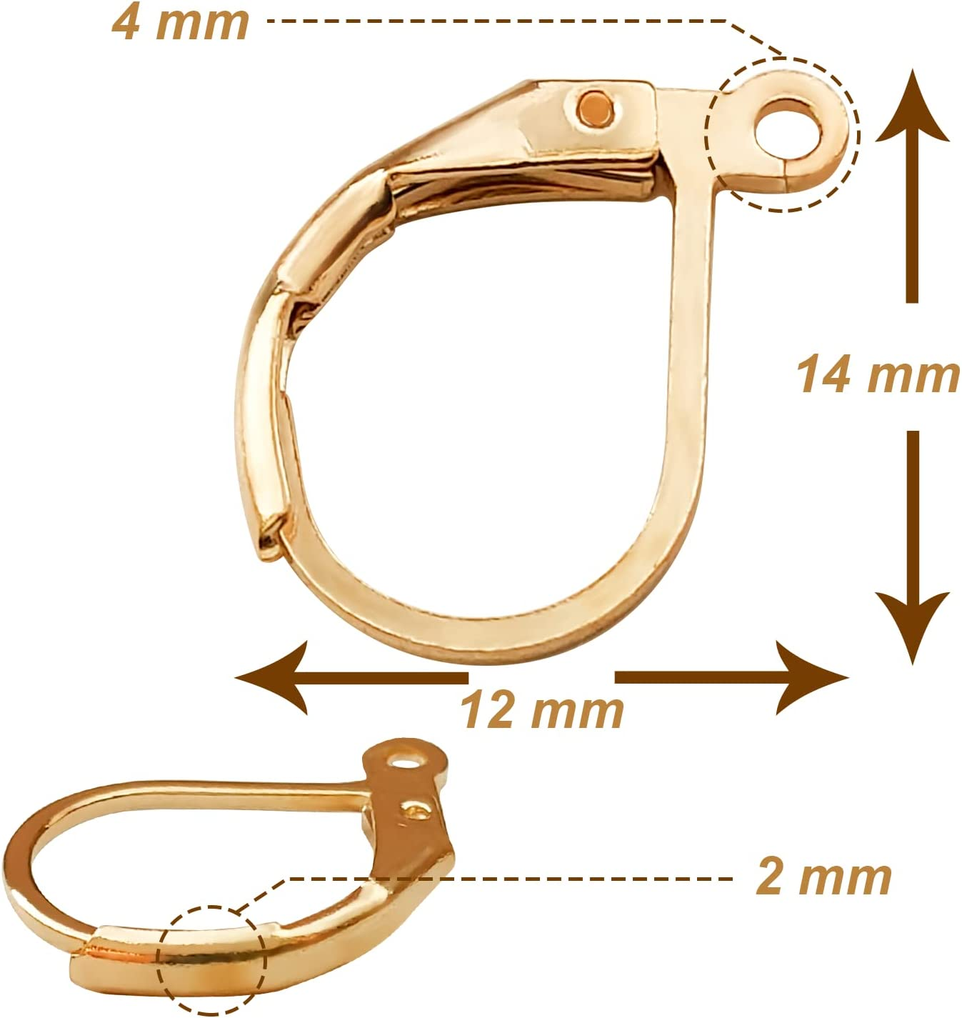 Earring Hooks .Funcyboo 200Pcs Hypoallergenic Earring Hooks, Leverback Earwire French Hook with Open Loop for Earring Designs Jewelry Findings (Golden and Silver) image number 6