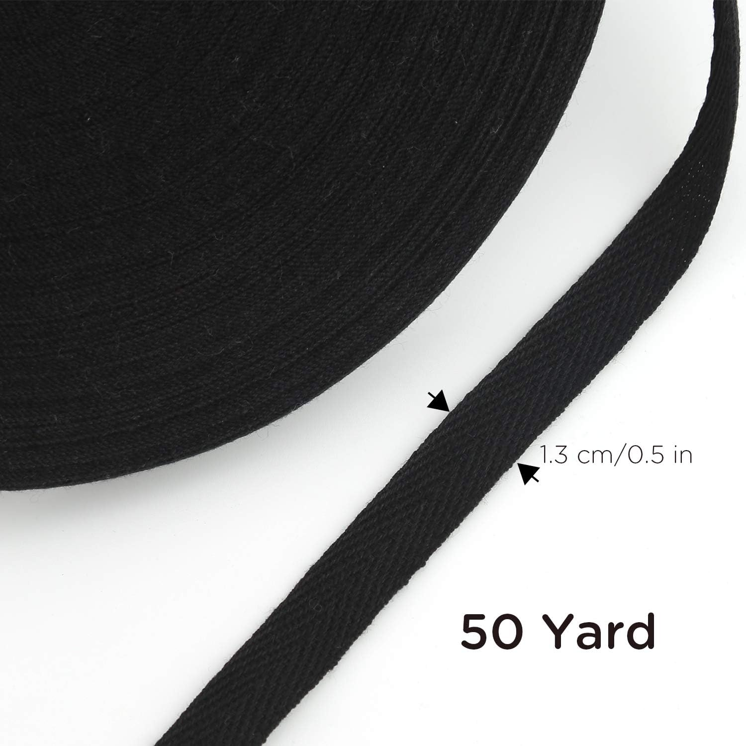 LUTER 50 Yard Twill Tape Ribbon, Herringbone Tape Ribbon Natural Cotton Webbing Tape Bias Binding Tape for DIY Crafts Sewing Supplies (Black, 1/2 Inch)