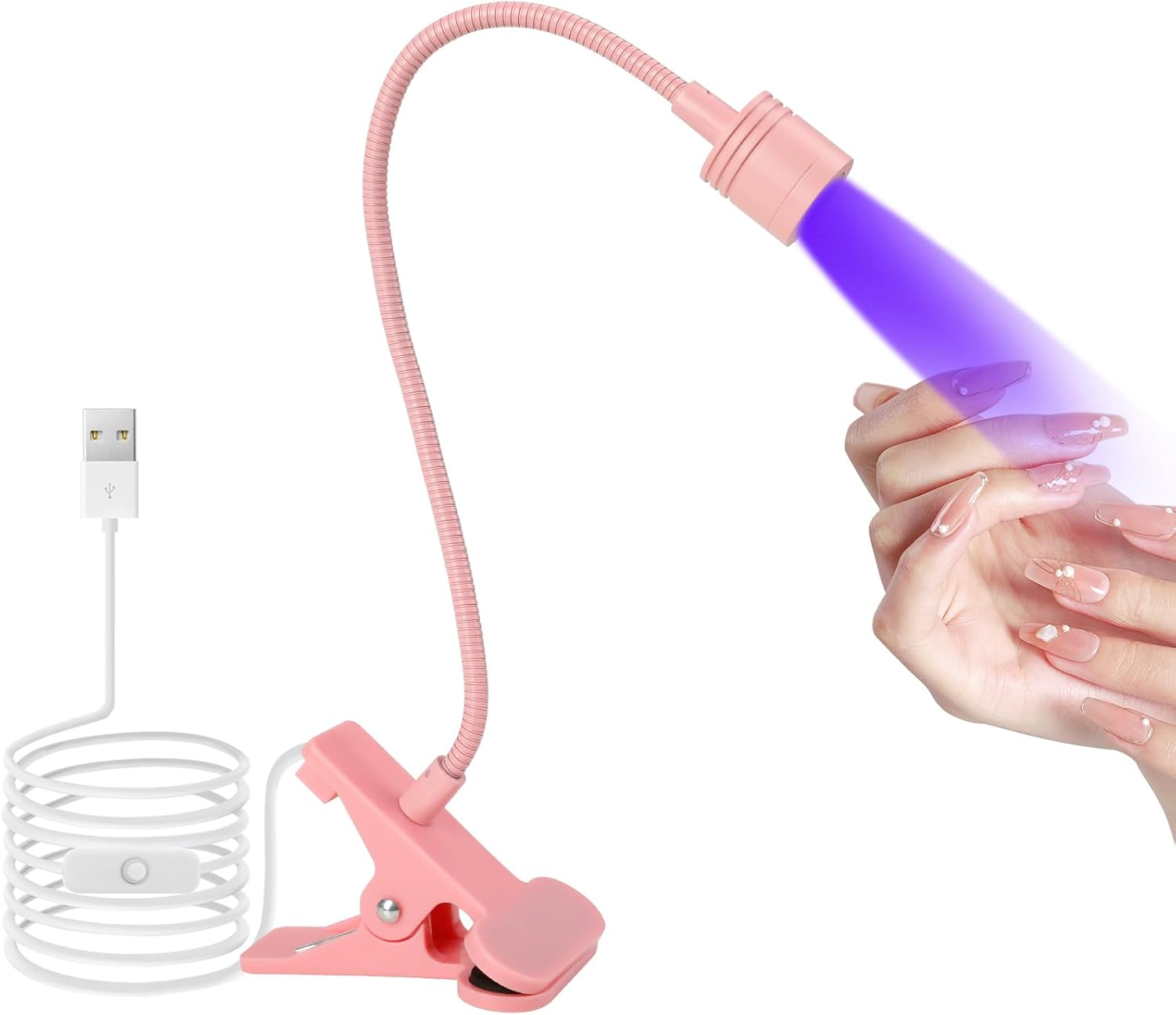 Aiqinu UV Lamp Nails, LED Lamp for Gel Nails, 3W Rotatable Nail Lamp with USB and Safety Clip, for Gel Nail Polish, Salon, DIY (Pink) image number 5